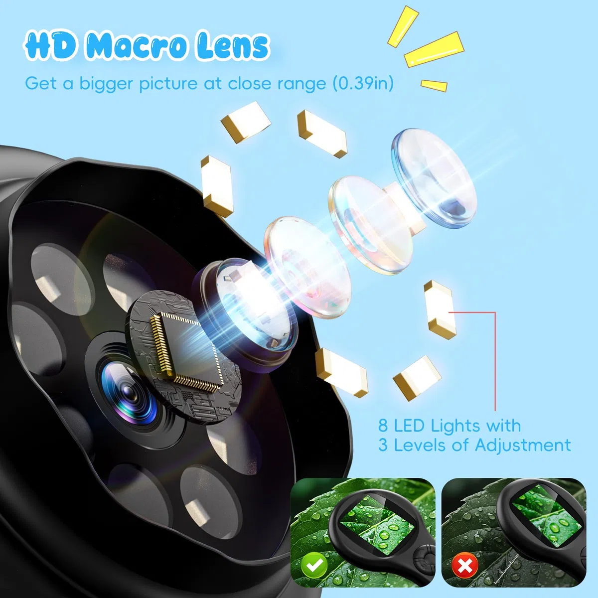 Microscopio per bambini 200X- 2 Pollici Microscopio Portatile con 8 LED Regolabili, MicroscopioDigitale Supporta la Registrazione di Foto e Video, Regalo di Natale per Bambini dai 3-12 Anni (Nero)