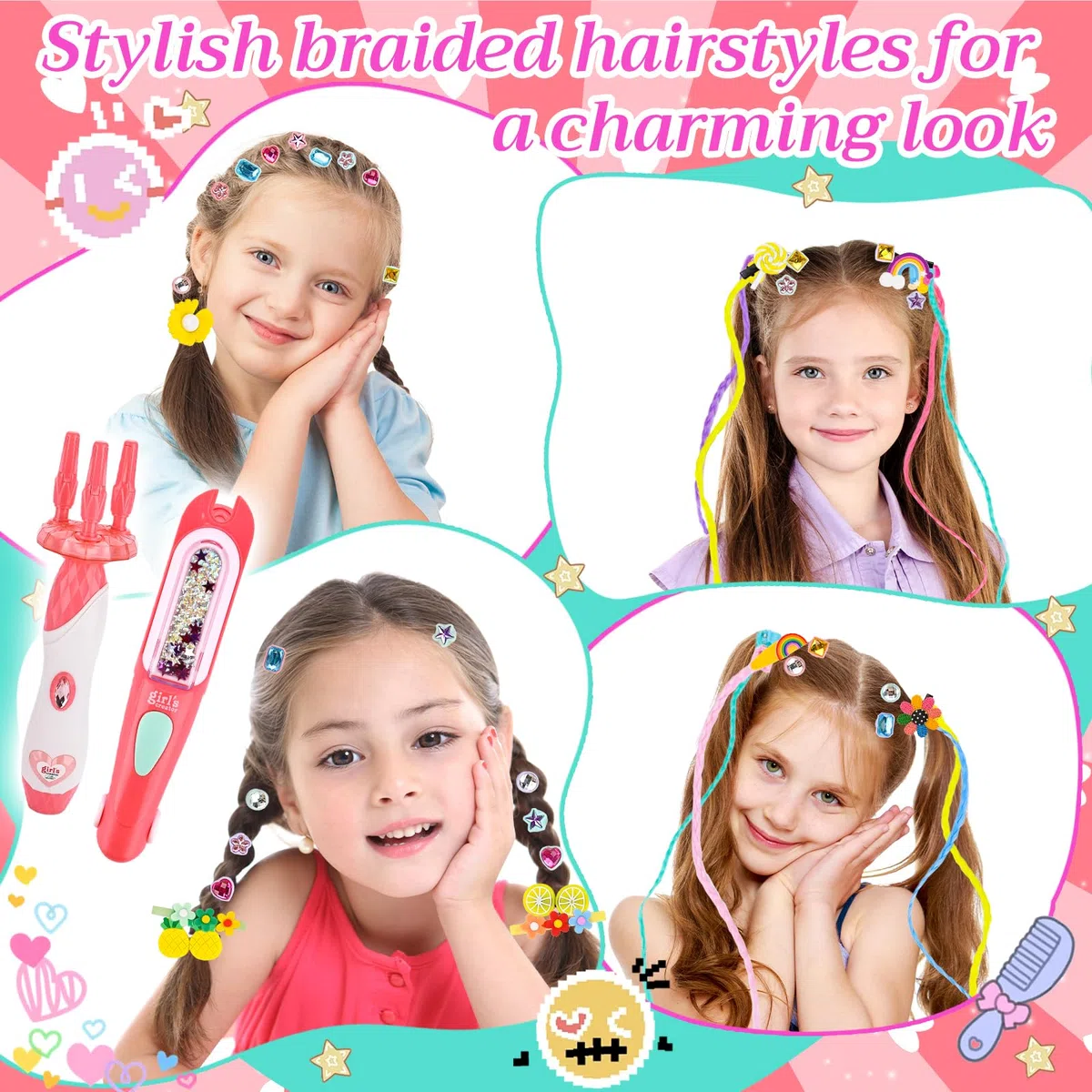 Regalo Bambina 5 6 7 8 9 10Anni,Set Treccine Magiche con Trecciatrice Per Capelli e Kit Gemme Capelli,Treccia Strumenti DIY,Regalo per Styling e Acconciature Uniche