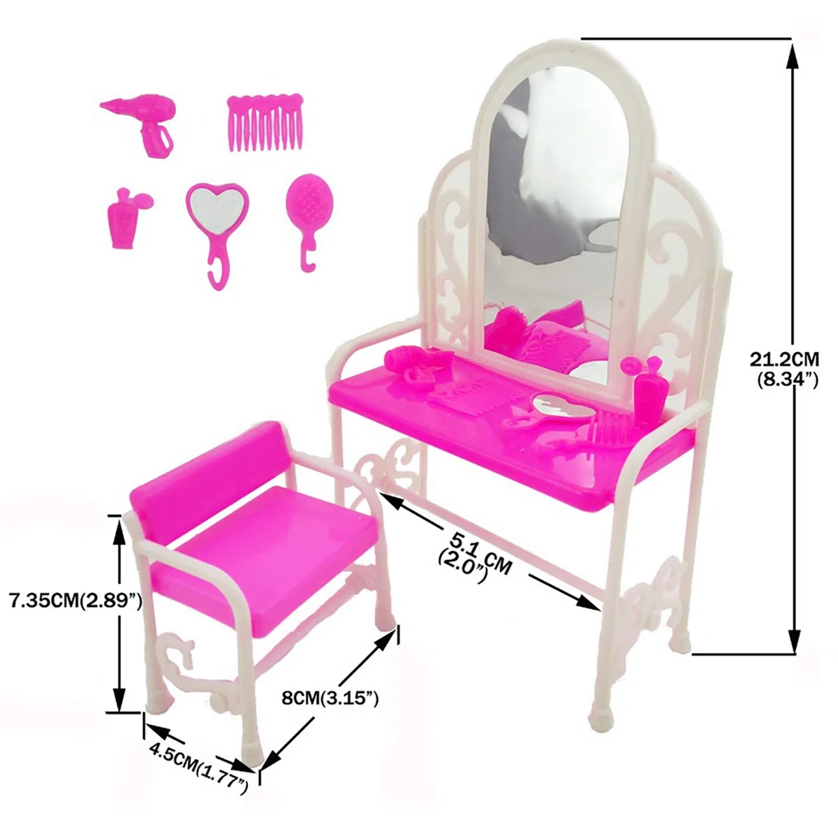 8 Pezzi/Set Accessori per Mobili Principessa Set Comò Regalo + Set Divano + Set Letto + Grucce per Camera da Letto Bambola Barbie
