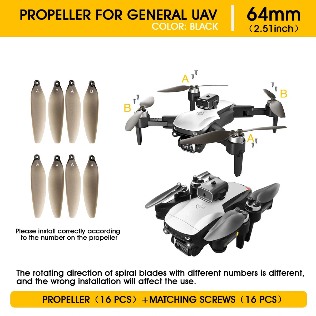 16 eliche universali per drone, lame di ricambio pieghevoli a sgancio rapido a basso rumore, kit di pezzi di ricambio durevoli compatibili con la maggior parte dei droni S162/XT505/M8/A13/S1S