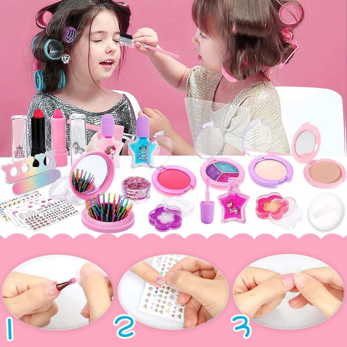 Set Trucchi Bambina 38pcs, Sicuro, Atossico e Lavabile, Anallergico, Trousse per Giochi Bambina, Regalo di Natale e Compleanno per Bambine 4-10 Anni