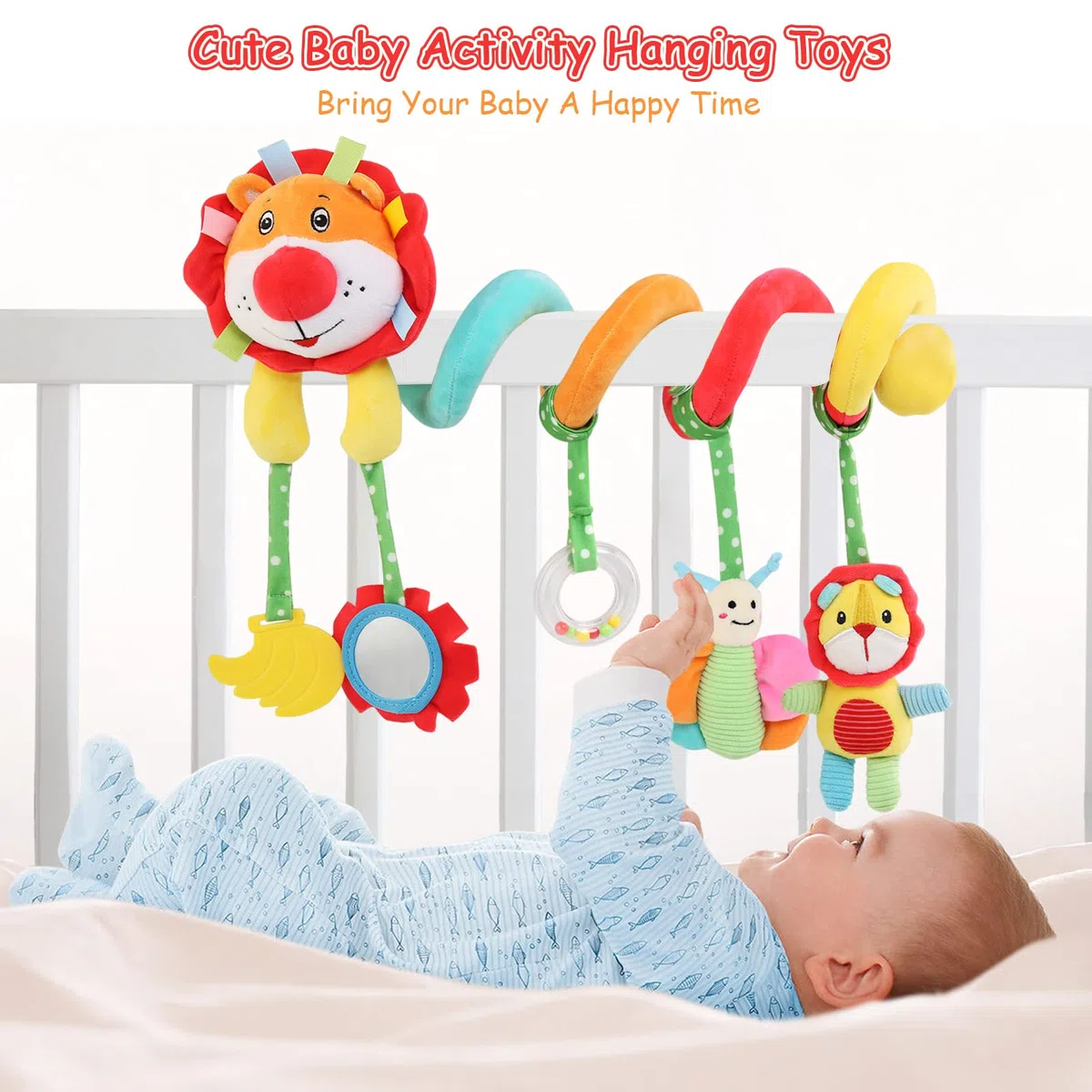 Giochi Neonato 0-3-6-12 Mesi, Gioco Passeggino Neonato, Spirale Passeggino, attività Giocattolo a Sonaglio Appeso, Carrozzina Peluche Giocattoli Regalo per Neonato Bambini - Leone