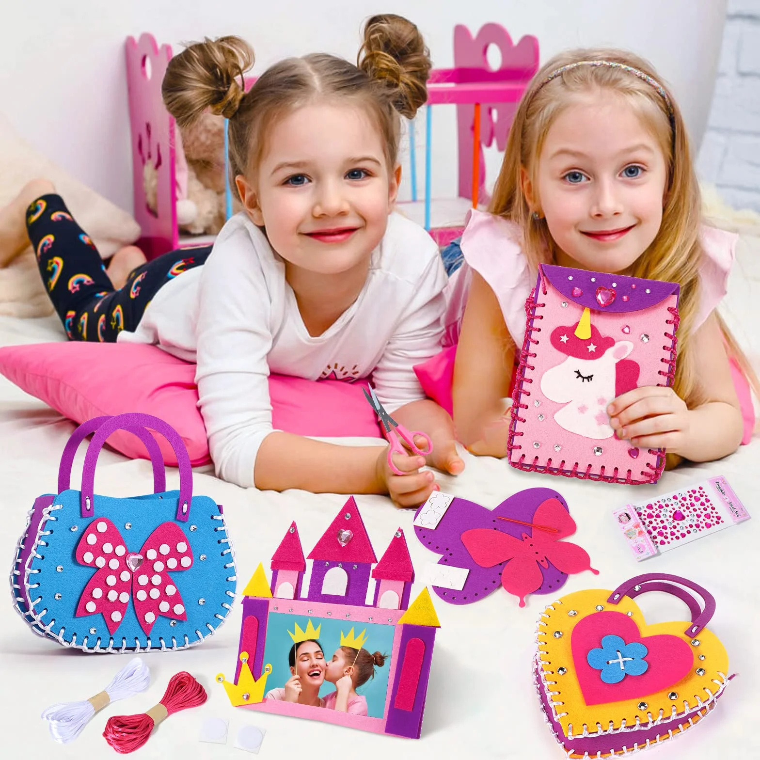 Tacobear Kit Cucito Bambina Unicorno Farfalla Castello Feltro Fai da Te per Bambini Kit da Cucito Kit Materiale per Lavoretti Regalo per Bambina 5 6 7 8 9 10 Anni