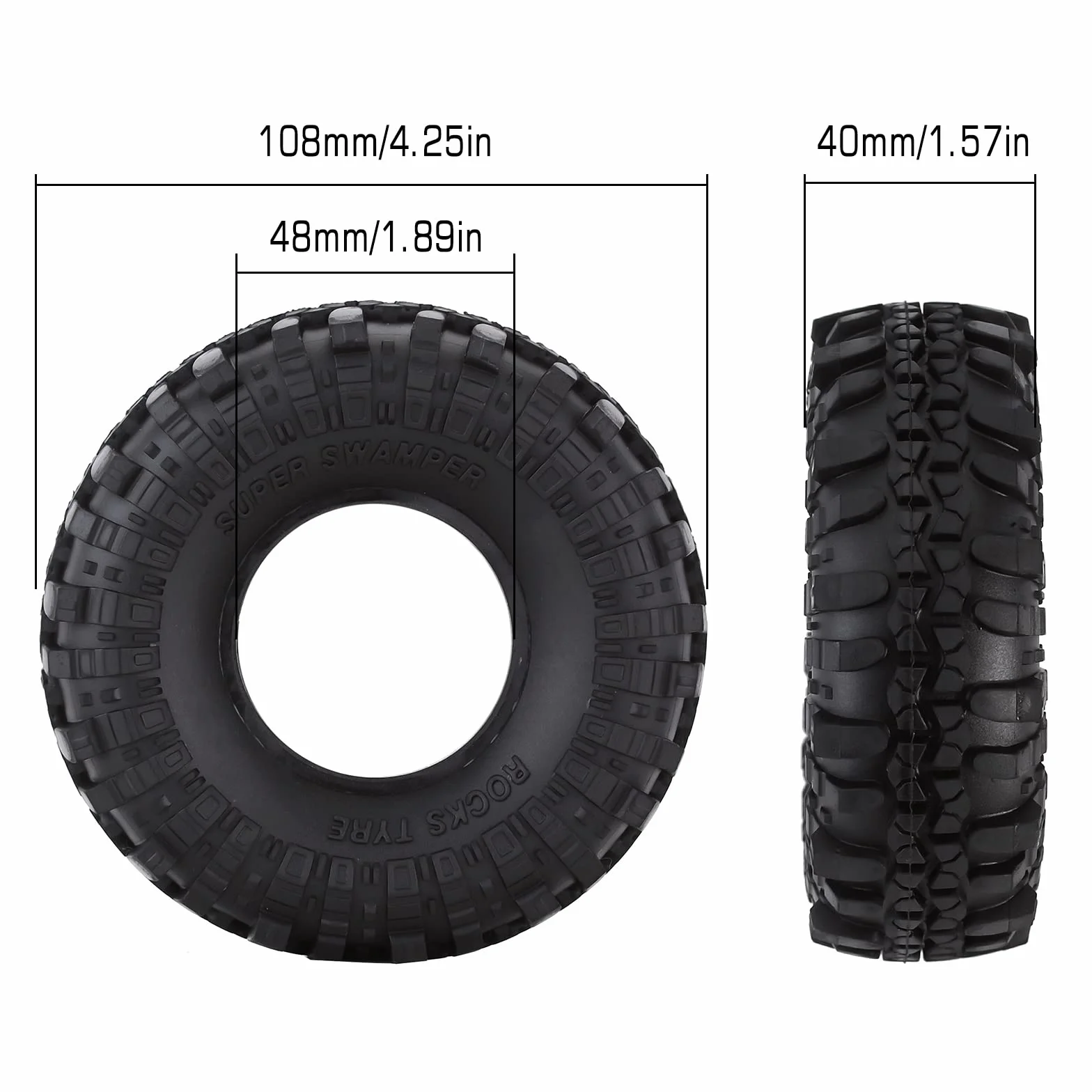 INJORA 4PCS 1,9 Pneumatici in Gomma Ruota per 1:10 RC Crawler Axial SCX10 90046 SCX10 III AXI03007 Tamiya CC01 D90 D110