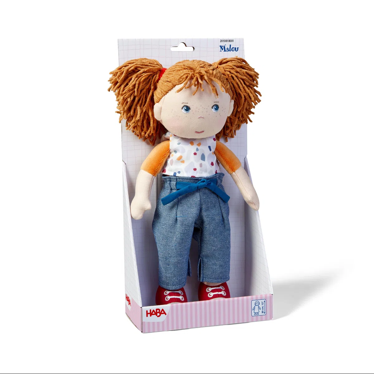 HABA Bambola Malou - Bambola di stoffa da 30 cm per giocare e coccolare - Materiali morbidi e lavabili - Alternativa ideale alla bambola di peluche - Adatto per bambini a partire dai 1,5 anni -