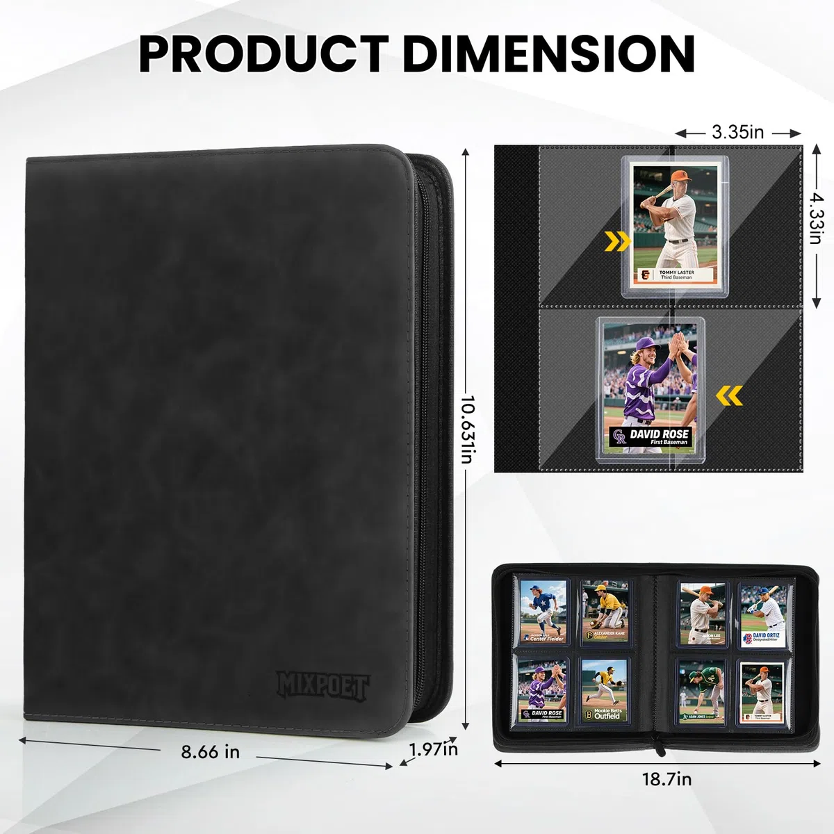 Raccoglitore Top Loader Carte, Album Card Binder 4 Tasche per 112 Top Loaders, Raccoglitori Carte Collezionabili - YGO/PTCG/MTG/TCG Sports Cards, Libro Porta, Non per carte SENZA un Top Loader
