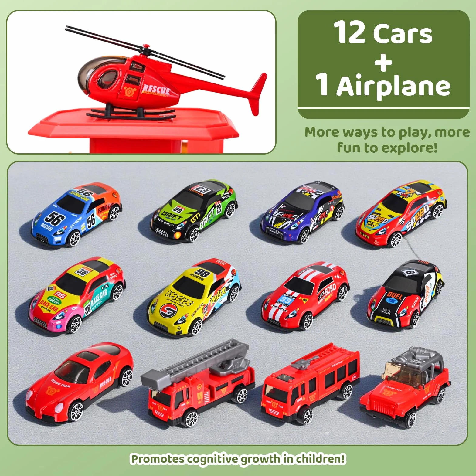 Set da gioco per parcheggio a 5 piani, per bambini dai 3 anni in su, con ascensore incluso, grande parcheggio giocattolo con 12 auto e 1 aereo, come regalo per bambini dai 3 anni, rosso