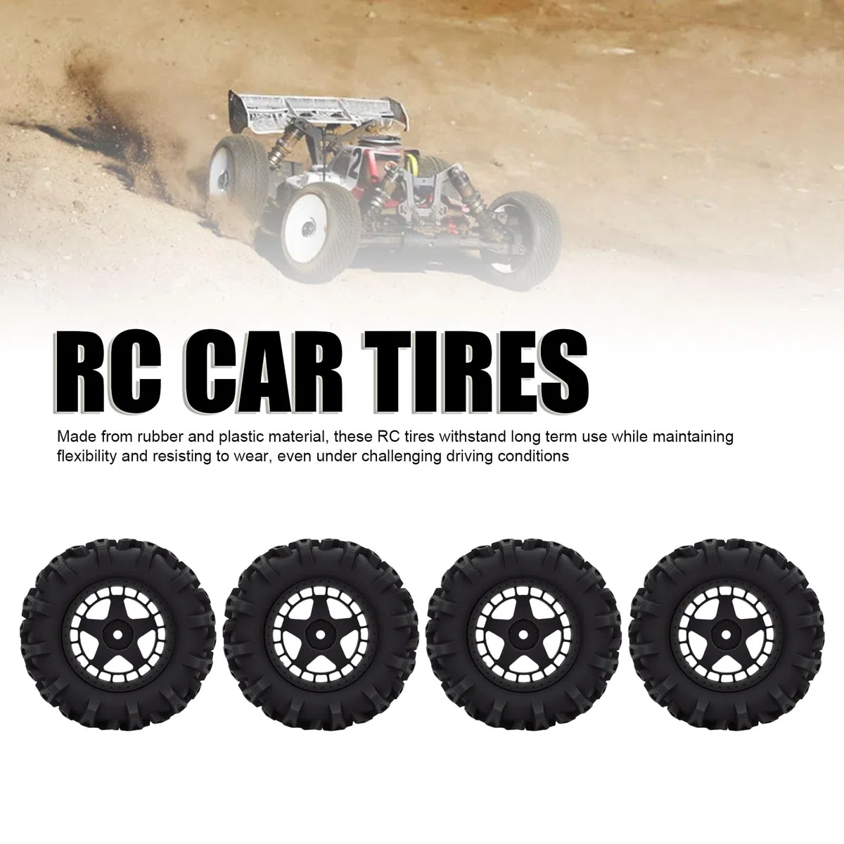 banapoy Set di 4 Pneumatici per Ruote RC, Ruote e Pneumatici per Auto Cingolate Fuoristrada RC, Diametro 90 Mm, per Camion Buggy Scala 1/14 1/16, per HSP 94186, 16208, 16209, 16210