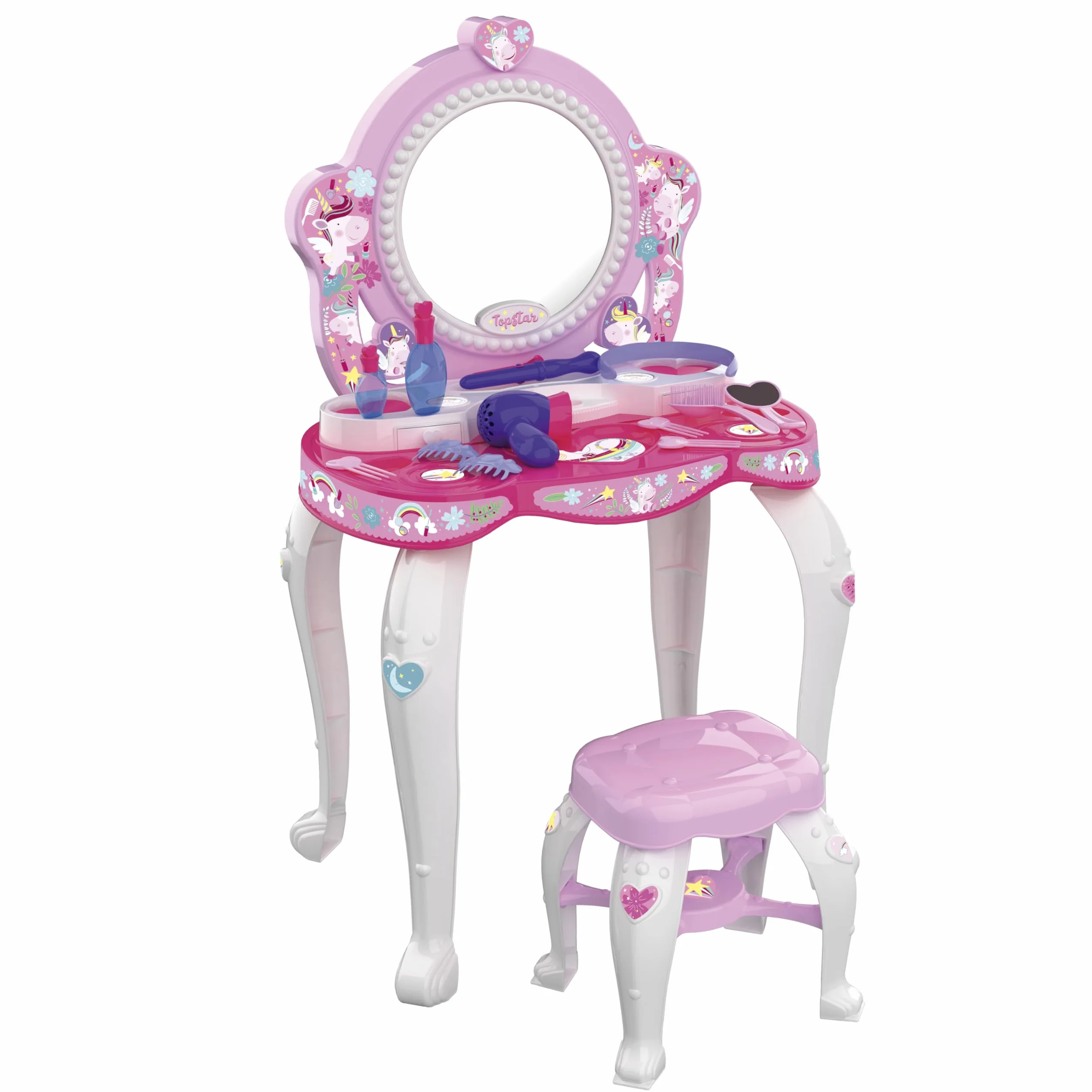 Chicos - Top Star Toeletta Trucco Bambina con Specchiera e Sgabello | Tavolo Trucchi Bambina con 12 Accessori | Postazione Trucco bambina Giocattolo 3+ Anni, Design Unicorno (87398)
