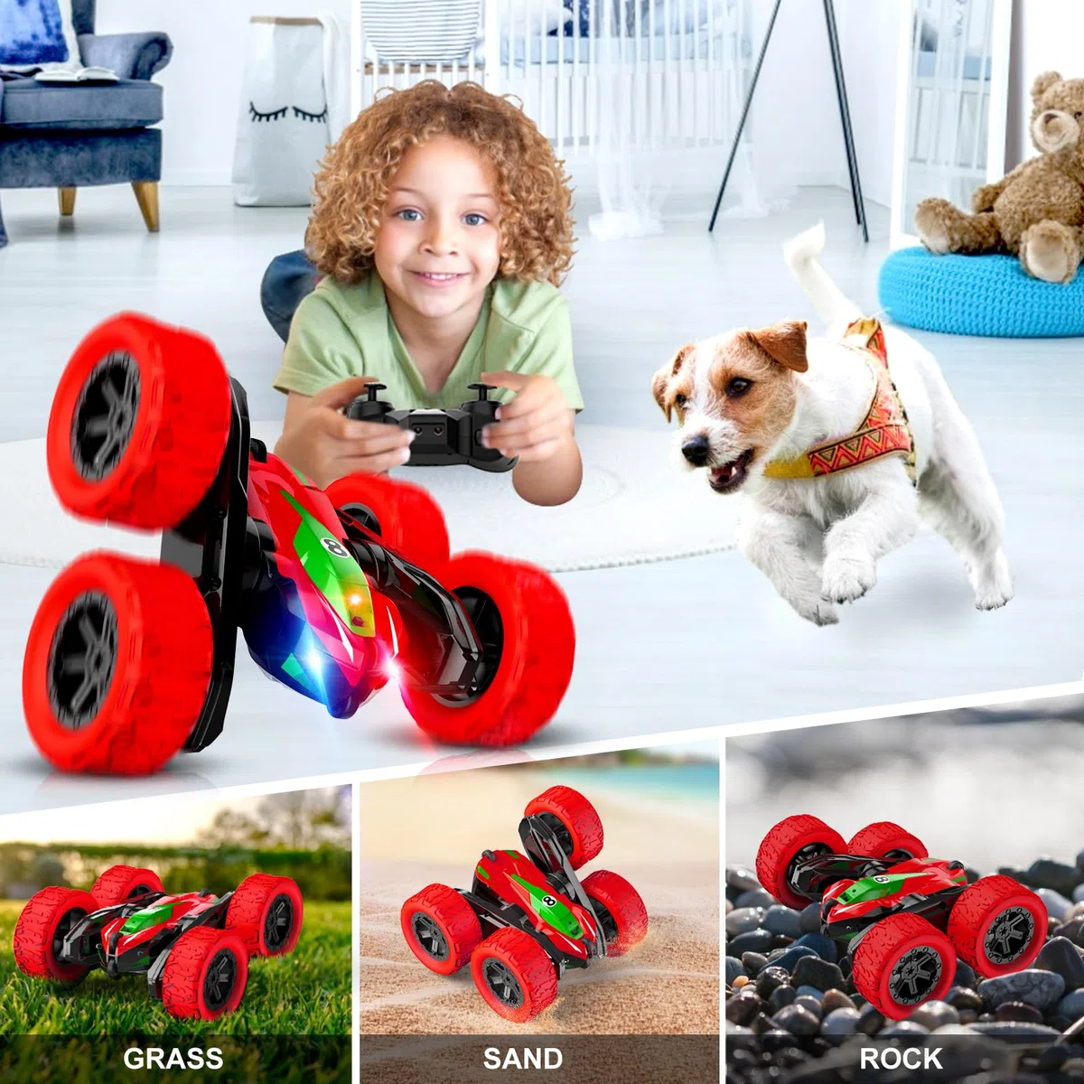 Macchina Telecomandata per Bambini, 4x4 RC Auto Radiocomandata Acrobatica con Luce Giochi Bambini 3 4 5 6 7 8 Anni All'aperto Esterno Macchinine Giocattoli Regalo Compleanno Natale Bambino Bambina