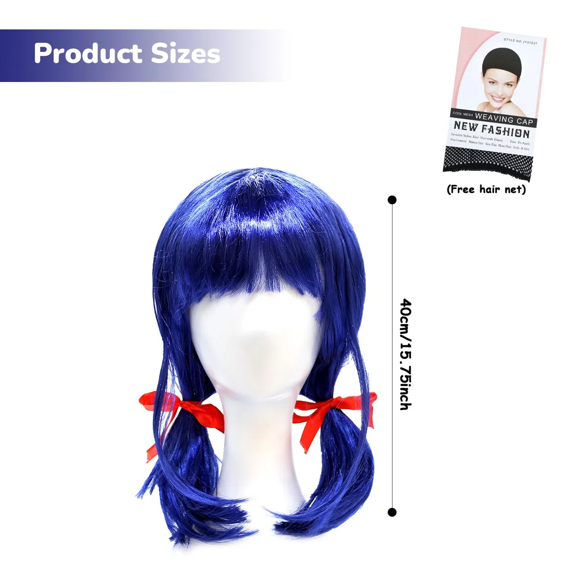 Parrucca Ladybug per Bambini, Parrucca Cosplay Blu Corta, Parrucca Ladybug Ragazze con Fiocchi Rossi, Parrucca Cosplay Anime, per Ragazze Cosplay Anime Costume Masquerade
