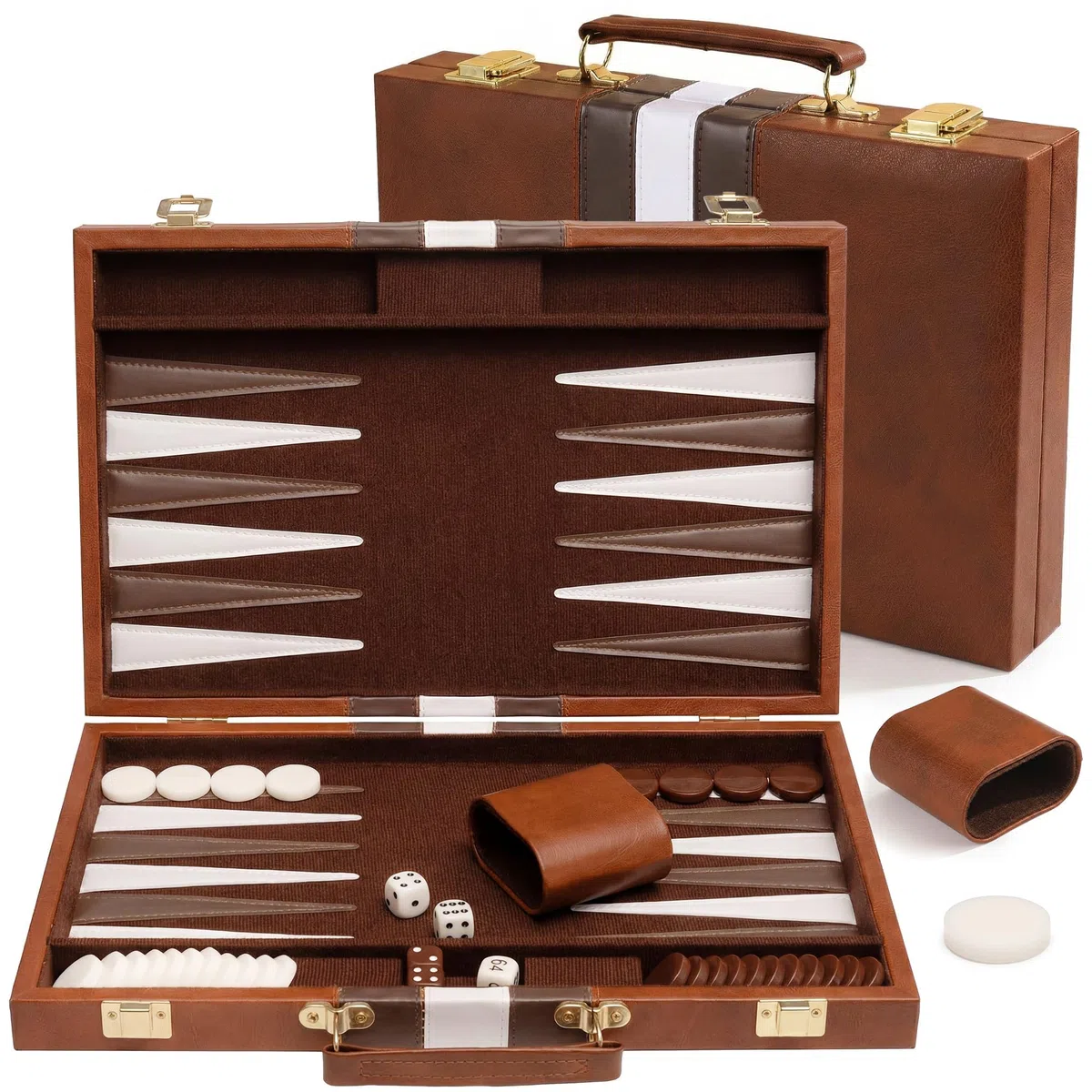 Backgammon Gioco, PUYUKO Backgammon Set Valigetta 11 Pollici Set Gioco da Tavolo per 2 Giocatori con Accessori per Adulti, Amici e Famiglia (Marrone)