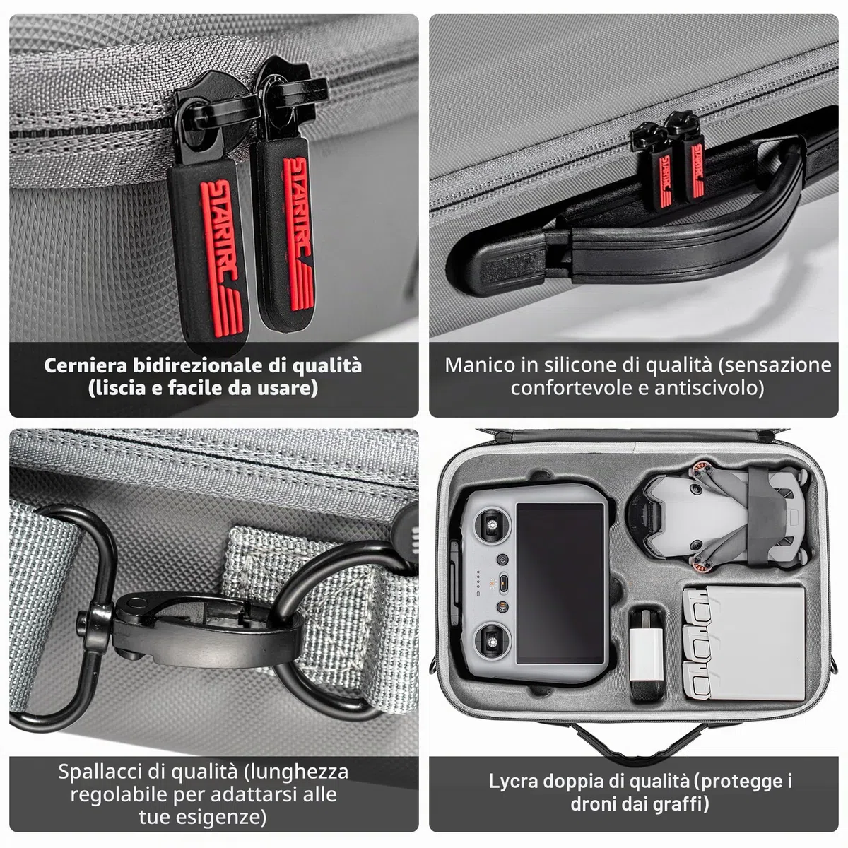 STARTRC Borsa da Viaggio Portatile per DJI Mini 4 Pro Accessori, Fly More Combo (per RC 2 Controller) Drone Borsa a Tracolla, Grigio, Set di Valigie