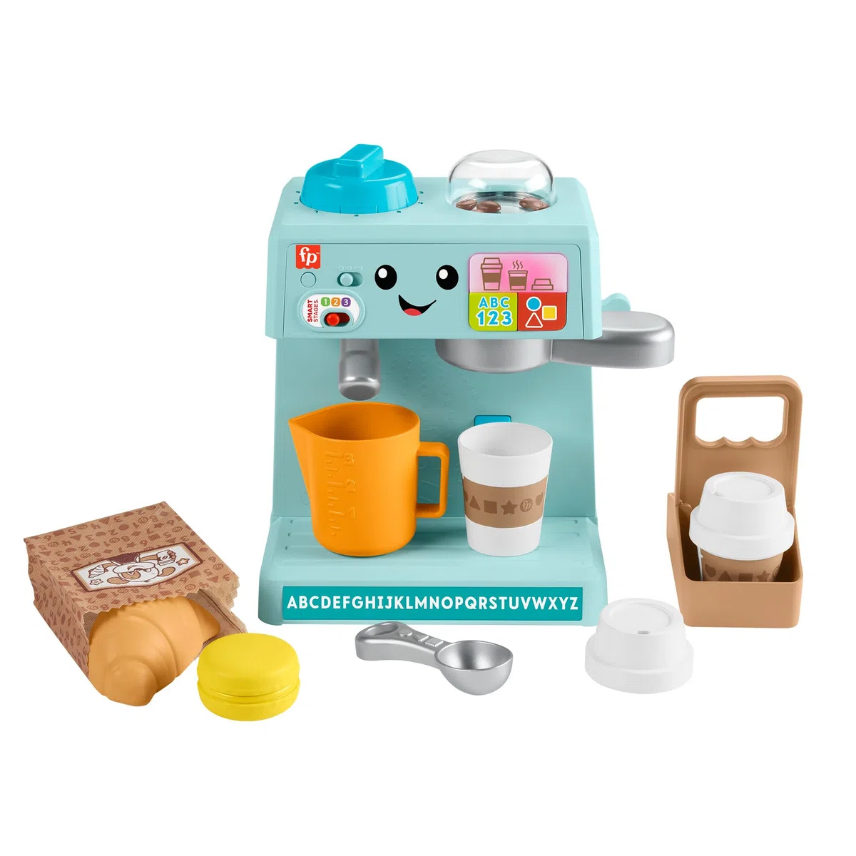 Fisher-Price - La Mia Prima Macchinetta del caffè, Set Smart Stages per l'apprendimento con Pulsanti, Musica e Suoni, 2 Tazze e 8 Accessori Inclusi, Giocattolo per Bambini, 18+ Mesi, HYT02