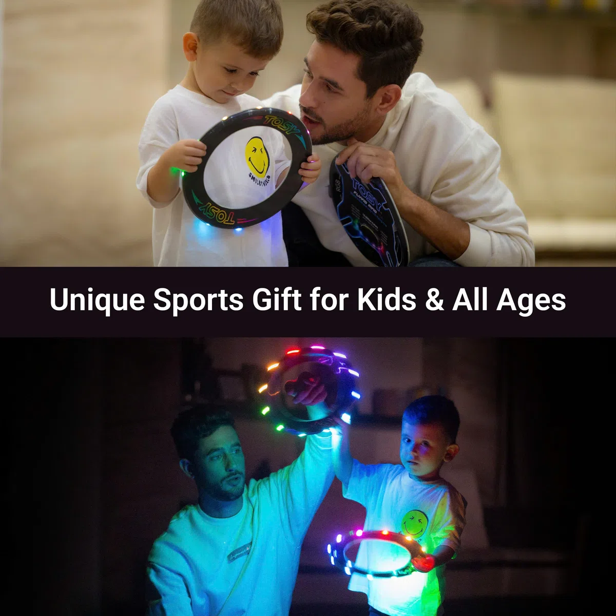 TOSY Flying Ring - 16 milioni di colori RGB o 12 LED, luminoso, modalità smarrimento, accensione automatica, impermeabile, frisbee leggero, regalo di compleanno e di Natale per ragazzo/ragazza/bambino