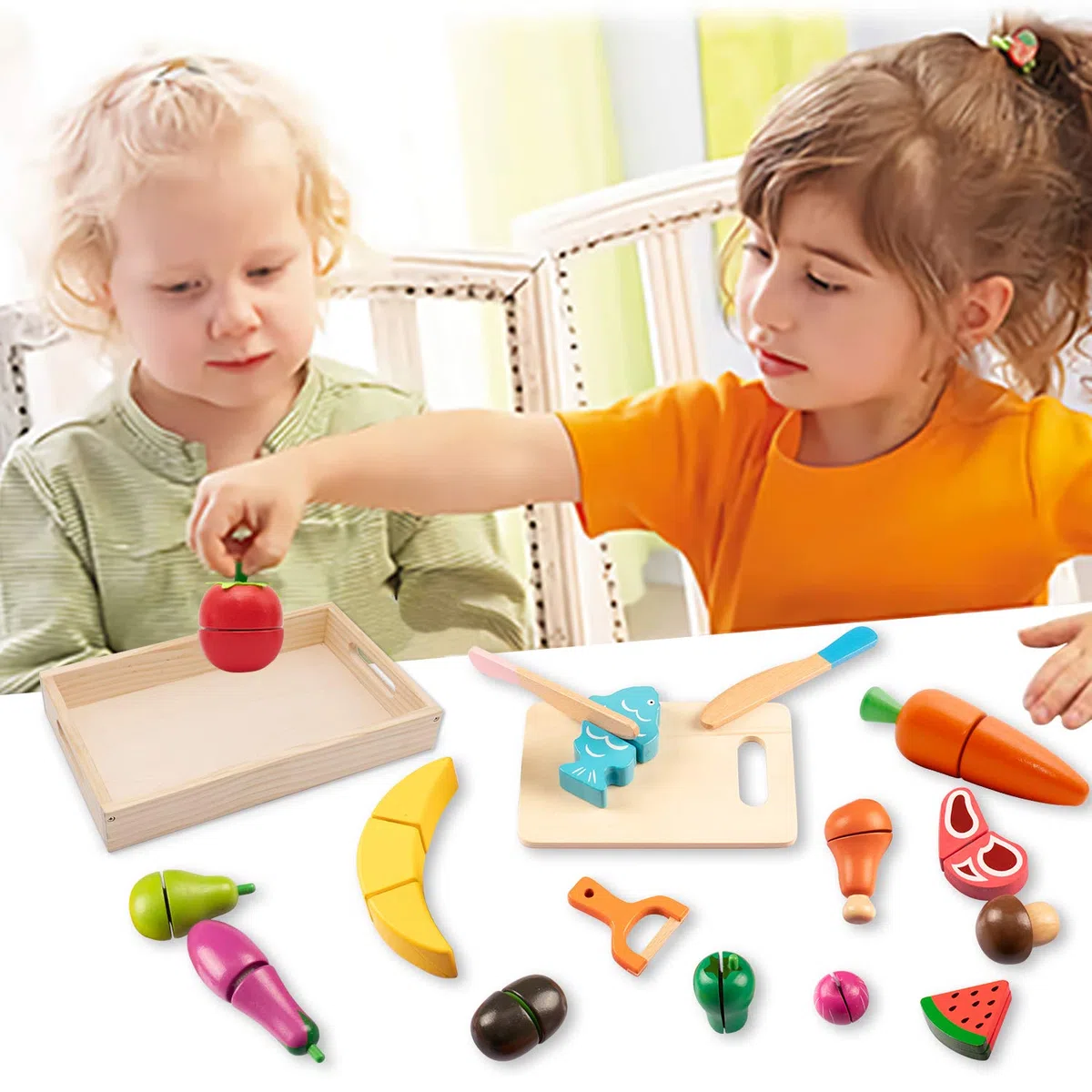 Cucina Giocattolo per Bambini,Accessori cucina giochi per bambini,legno giocattoli educativi di simulazione di cottura di frutta,Regalo Perfetto per Bambini 3 4 5 Anni Accessori Cucina