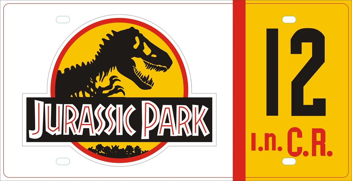 OPO 10 - Lotto di 5 repliche targhe delle Auto dei 3 Film Jurassic + Ghostbusters + Back TO The Future (PF04)