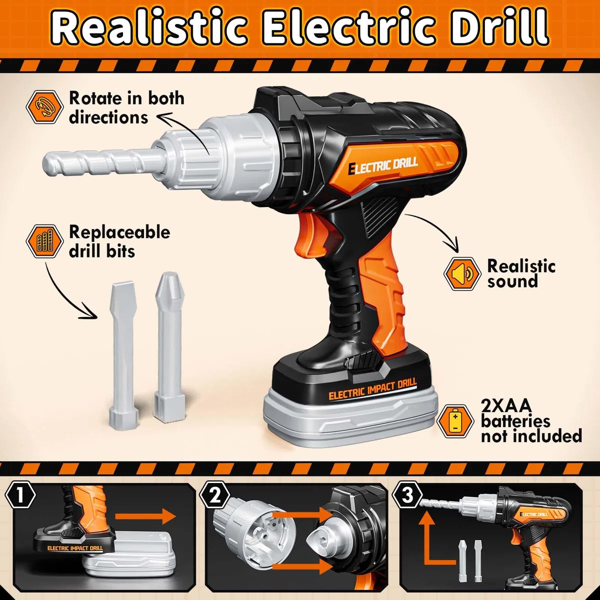 KidBloom 50 Pezzi Giochi Bimbo 3 Anni Attrezzi Giocattolo Bambini, Cassetta Attrezzi Bambini con Trapano Giocattolo, Regalo Bambino 3 4 5 Anni | Set di attrezzi per bambini con trapano elettronico giocattolo, casco di sicurezza, parti fai da te
