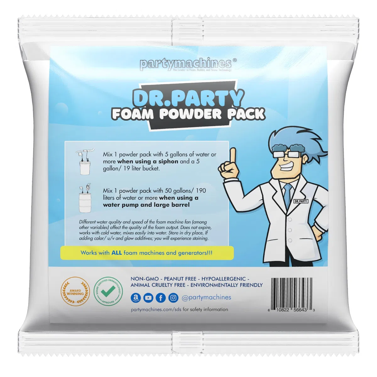Dr.Party - Confezione singola di polvere in schiuma, crea fino a 120 galloni di schiuma in pochi minuti – Soluzione definitiva per Bubble Party