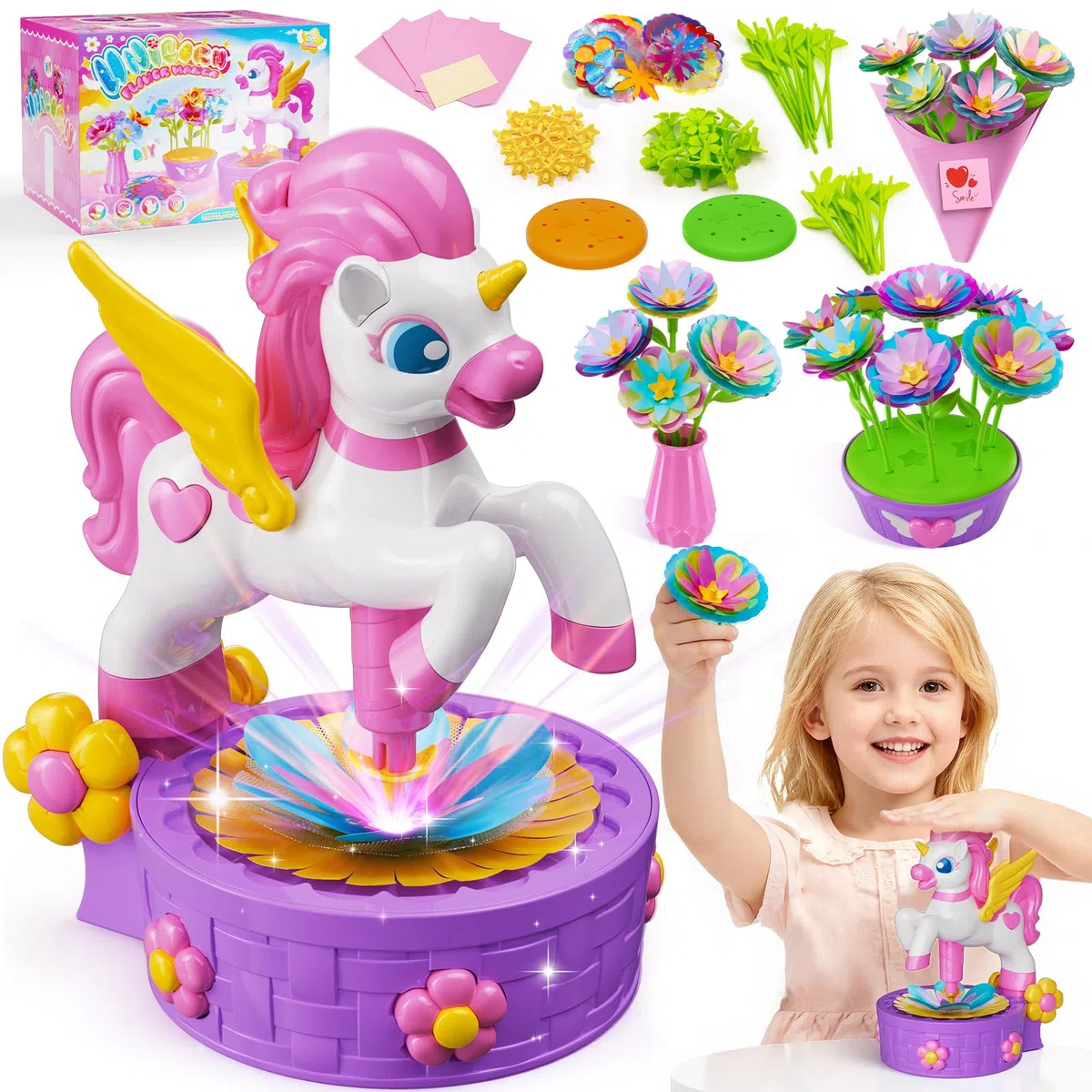 Unicorno Kit Lavoretti Creativi per Bambini, Fai Da Te Artigianale Laboratorio dei Fiori Regalo Giocattoli Creativo per Bambina 4 5 6 7 8 9 10 Anni Giocattoli Bambina 3-10 Anni per Compleanno e Natale