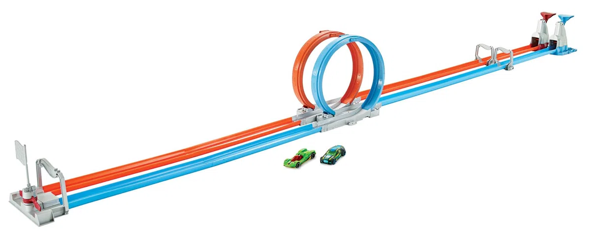Hot-Wheels Pista Playset Sfida a Doppio Giro Mortale, con 2 Macchinine, Giocattolo per Bambini 4 + Anni, GFH85