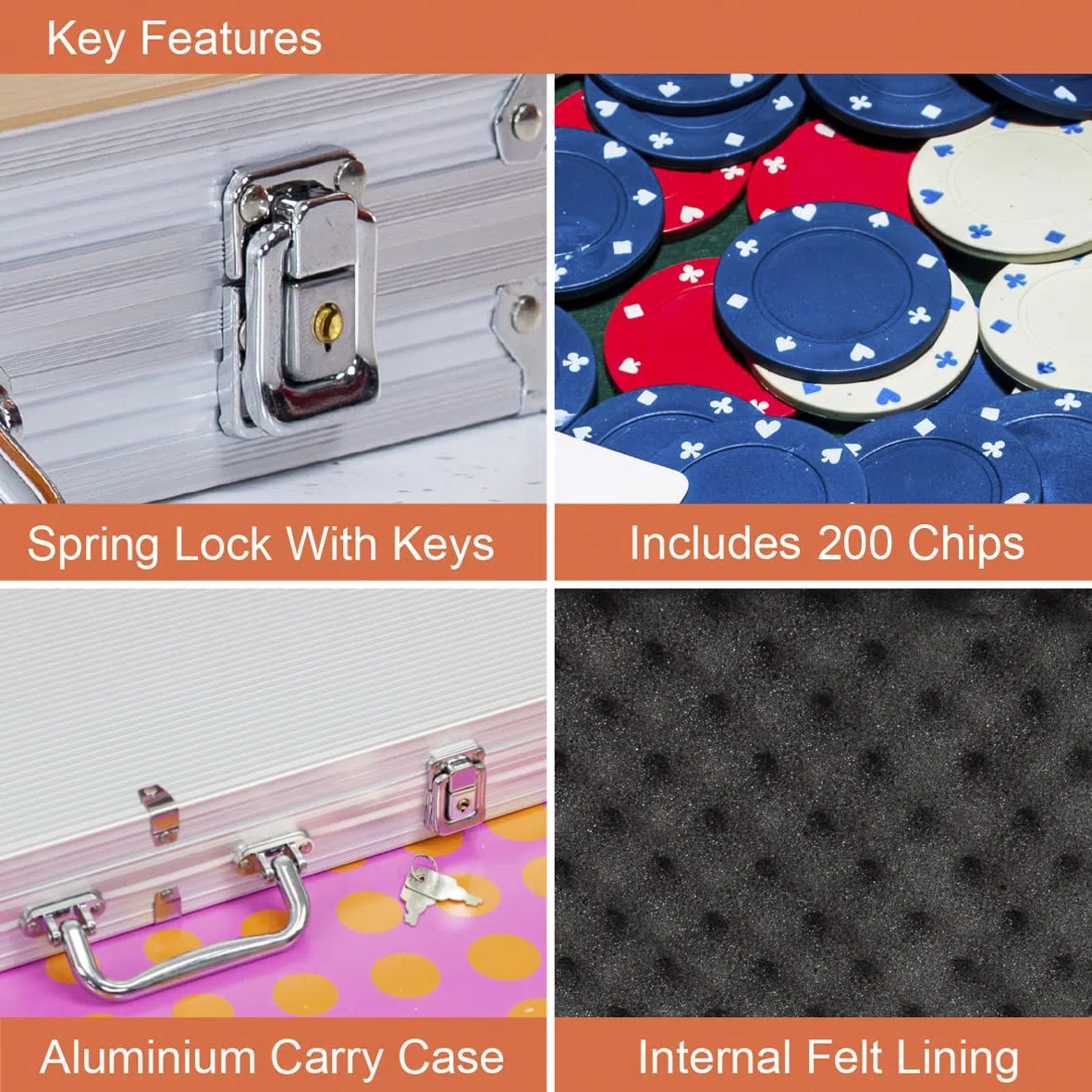 Global Gizmos - Set di Chip, Dadi e Carte da Poker in Custodia di Alluminio, 200 pz