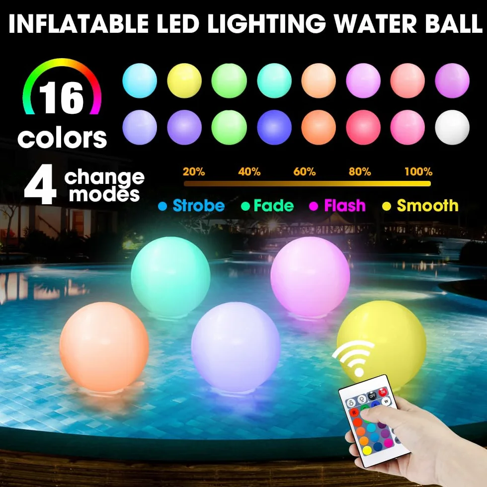 mizikuu 2 Pezzi Palloni da Spiaggia LED Gonfiabili, Luci Galleggianti Per Piscina con Telecomando Ø 40cm IP68 Impermeabile Illuminazione Pallone Galleggiante per Piscina, Giardino, Spiaggias, Feste