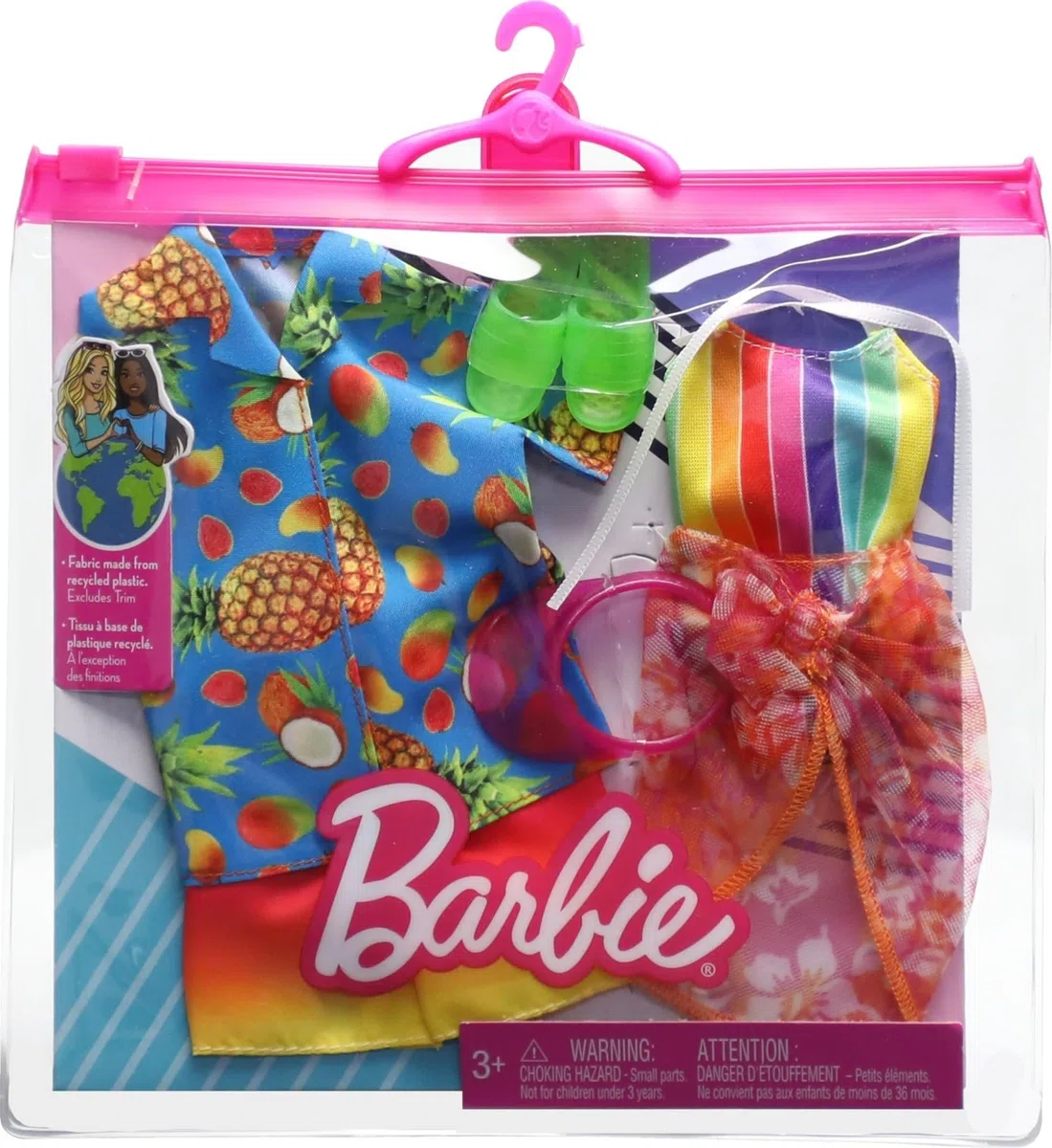 Barbie Barbie & Ken Fashion Pack HJT39 - Set di 2 abiti per bambola, costume da bagno + cintura e pantaloncini da bagno + camicia con bottoni Ken