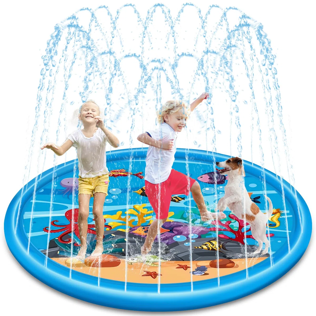 170CM Tappeto d'Acqua, Tappeto Gioco d'Acqua, Giocattolo Estivo per Acqua, Gioco d'Acqua all'Aperto per Bambini e Animali Domestici, Adatto per Attività all'Aperto, Feste in Spiaggia e Giardini
