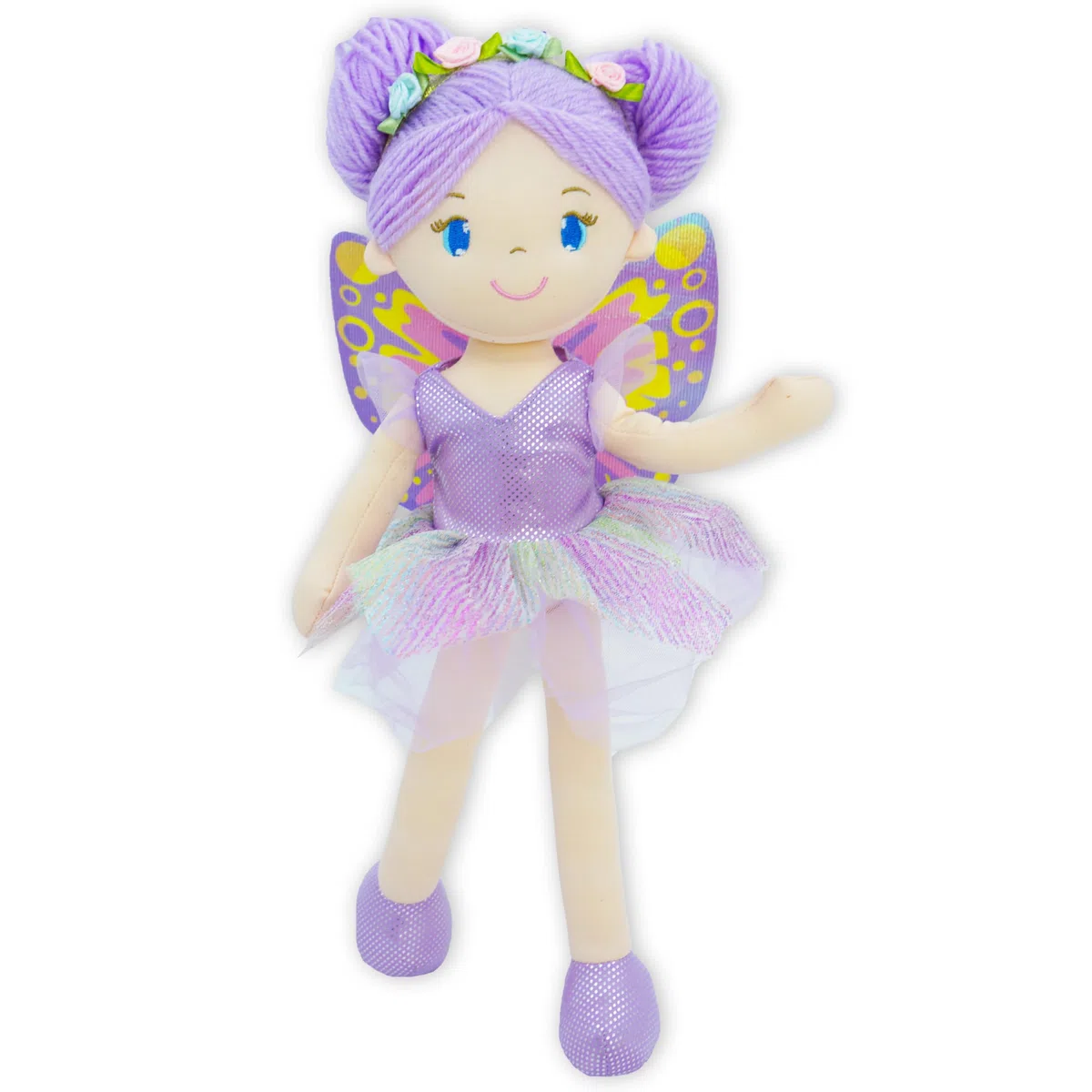 Yaritza - Bambola fatata incantata da 40 cm, morbida bambola di peluche, regalo per ragazza, vestito viola e ali