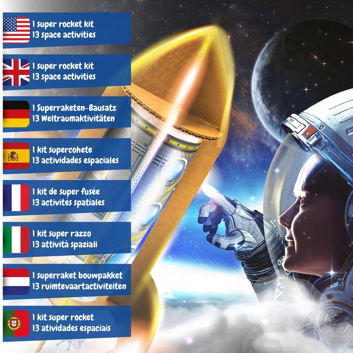 Science4you Super Lanciarazzi NASA - Gioco Spaziale con 13 Sperimenti per Bambini, Crea i tuoi Rocket Launcher, 20 Metri di Altezza, Giochi STEM + Adesivi NASA, Regalo per Bambino e Bambina 8+ anni