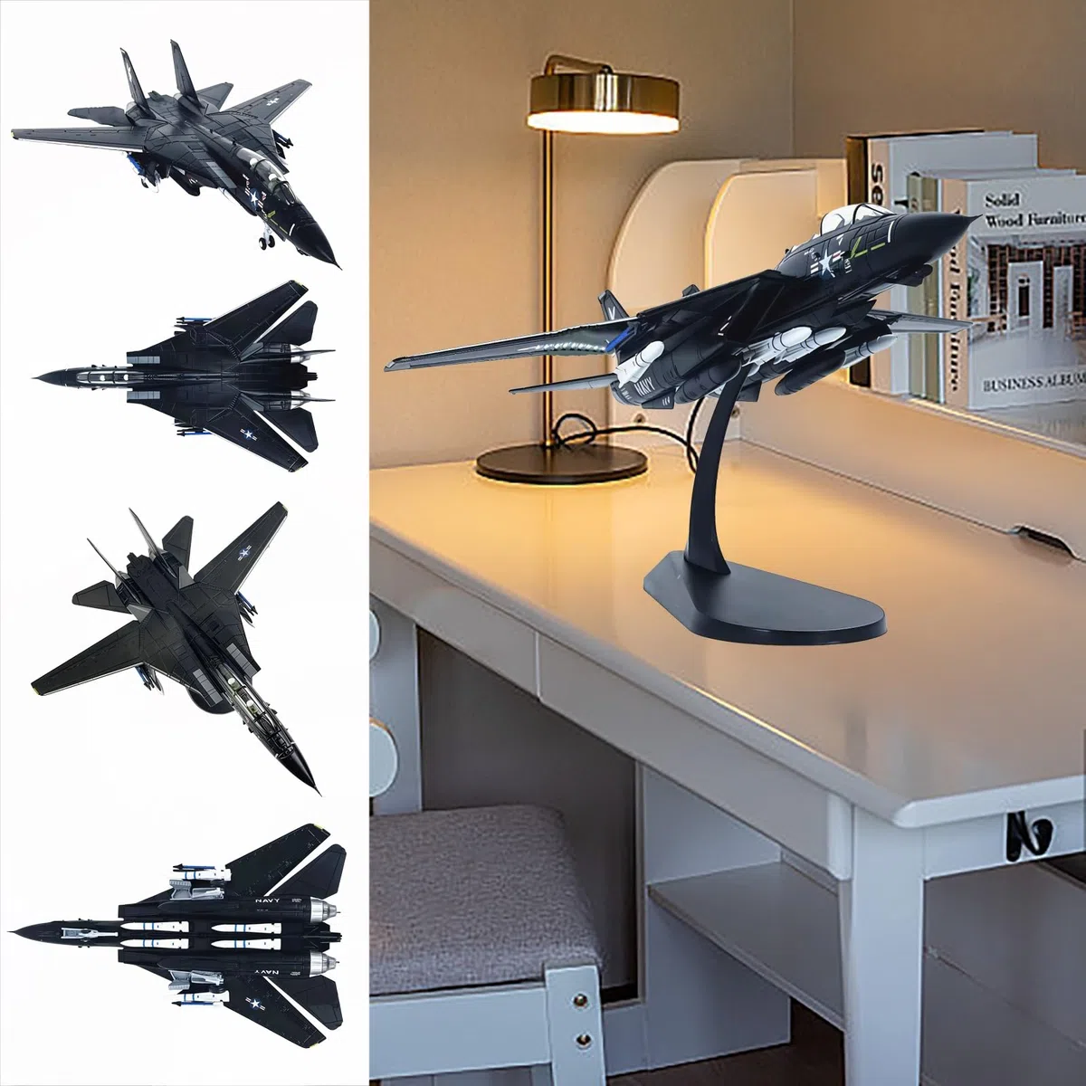 Modello di jet da combattimento F-14 F14 in scala 1/100 in metallo pressofuso con supporto - Oggetto da collezione pronto for l'esposizione for gli appassionati aviazione, decorazione