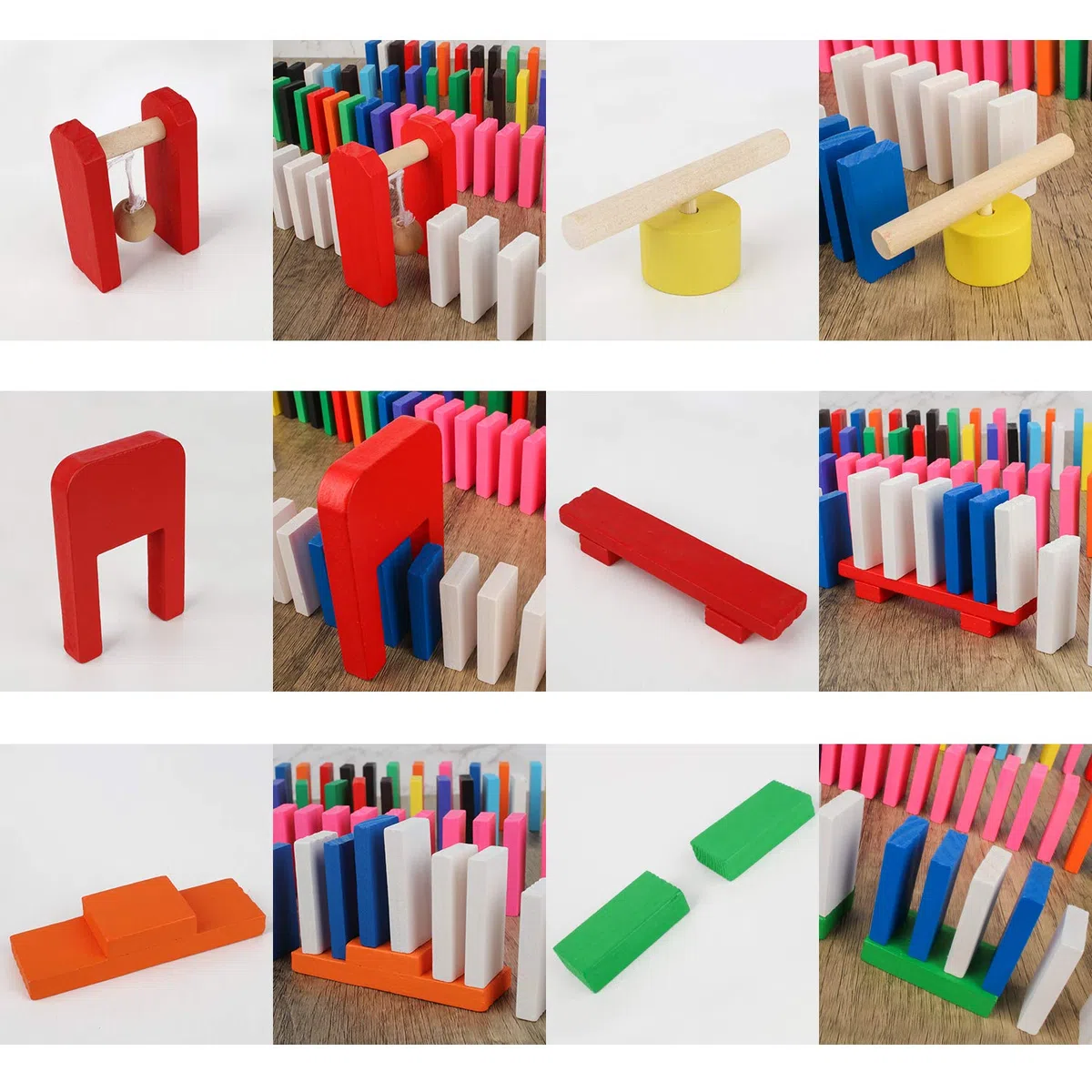 Calmado - Domino in Legno 370 Pezzi – Set Domino Rally per Bambini e Famiglia – Tessere Colorate per Costruire e Giocare – Edizione Party XXL con Borsa, Istruzioni e Accessori