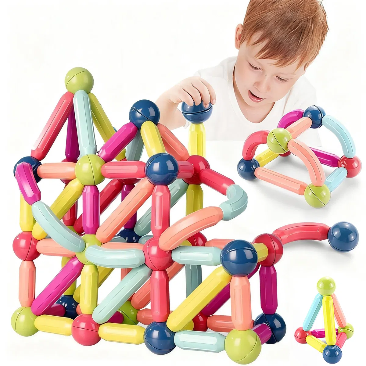 ROUSKY 88PCS sfera magnetica e bastone set,di bastoncini da costruzione magnetici, piastrelle per blocchi di costruzione, giocattoli impilabili STEM per bambini dai 3 anni in su