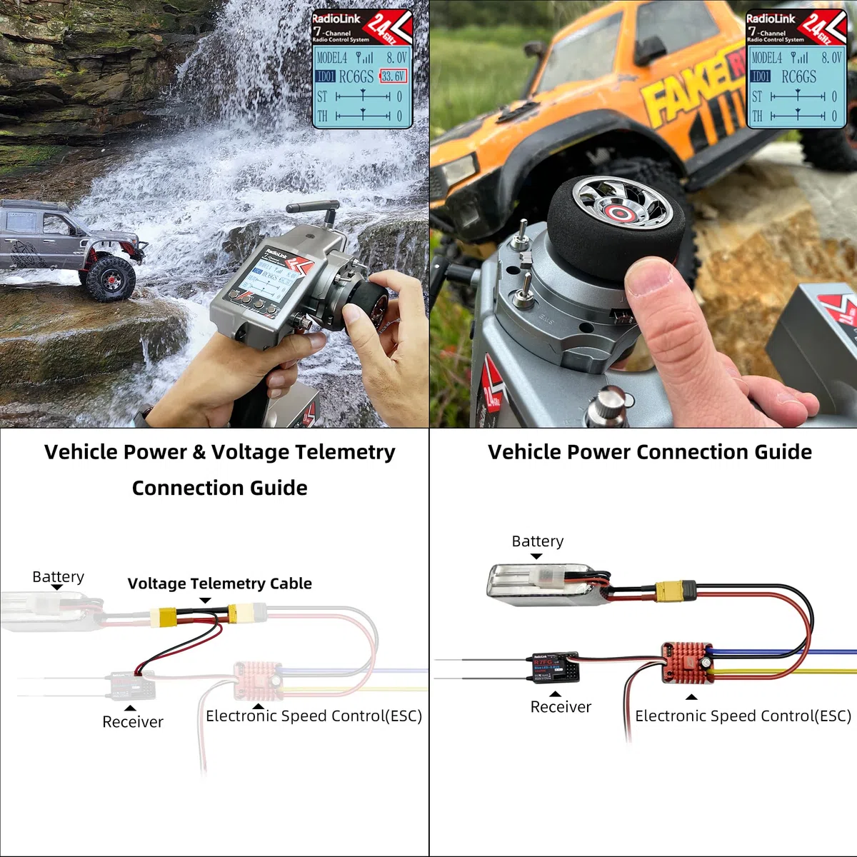 Radiolink 2.4Ghz R7FG Ricevitore giroscopico a 7 canali con telemetria di tensione Controllo a lungo raggio, RC Crawler di controllo radio per barche per auto RC6GS V3/RC4GS V3/T8FB/T8S/RC8X/T16D/T12D