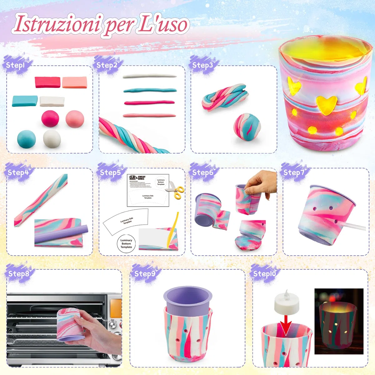 FGZU Kit Lampade D'argilla Fai Da Te, Regalo Bambina 6 7 8 9 10 11 12 Anni, Lavoretti Creativi per Bambini, DIY Kit Creativo Il Tempo Libero per Adulti e Bambini