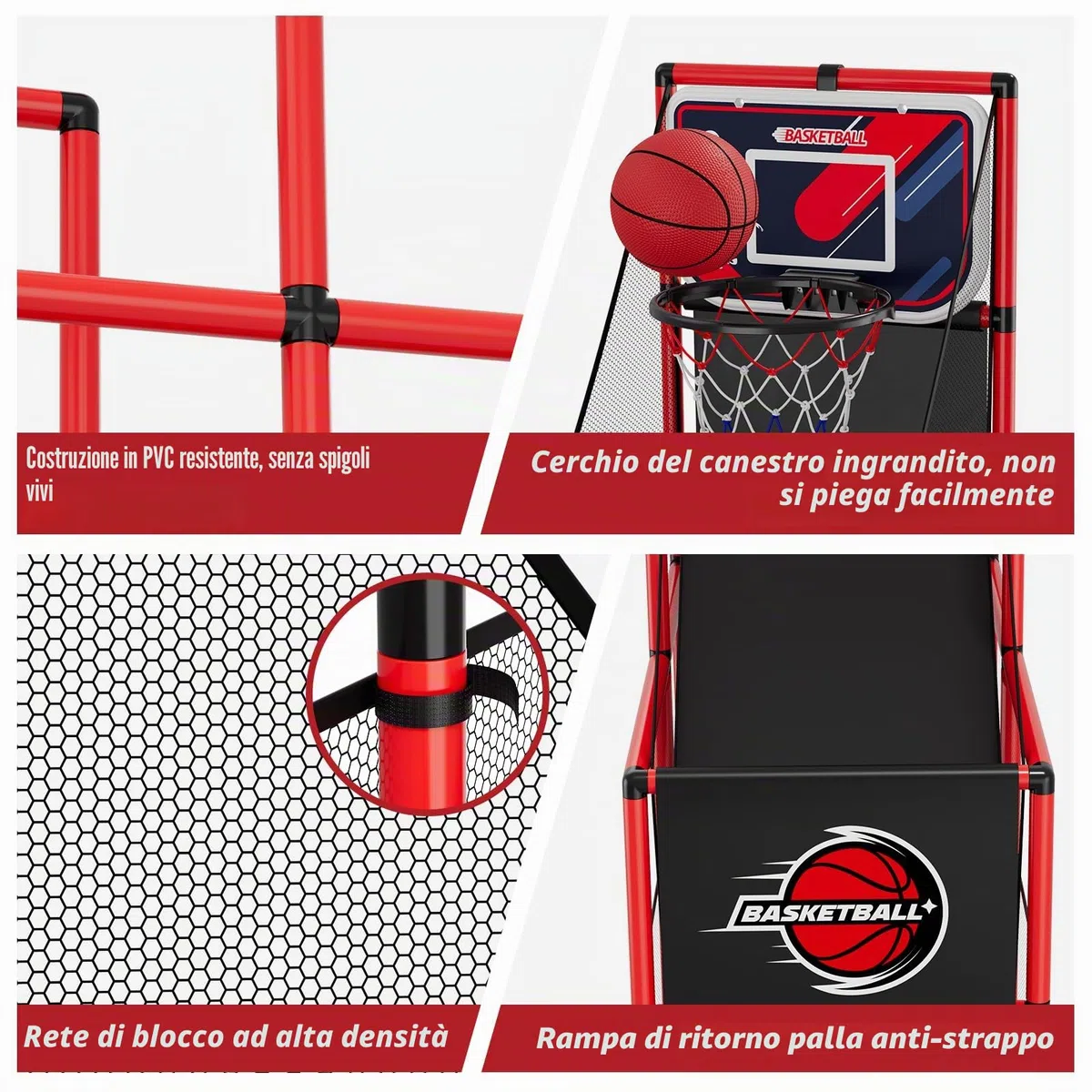 HYES Basketball Arcade Gioco per Bambini, Canestro Basket da Camera con 4 Palle e Pompa, Gioco di Pallacanestro Singolo Tiro, Giochi di Carnevale Giocattoli Regali per Ragazzi Ragazze Teens Età 3-12
