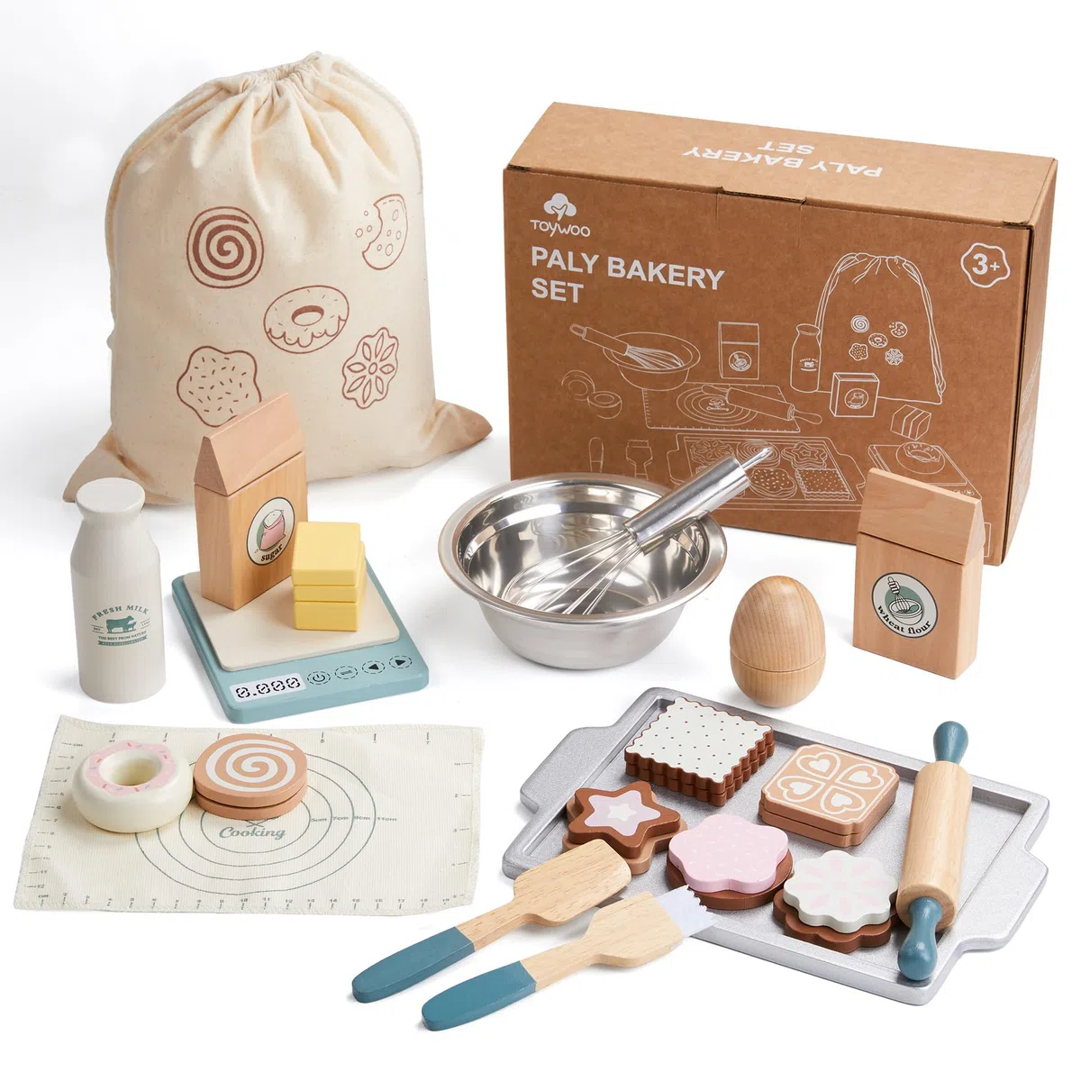 Set di alimenti da gioco in legno per bambini piccoli Giocattoli cibo pretend play accessori da cucina con borsa della spesa