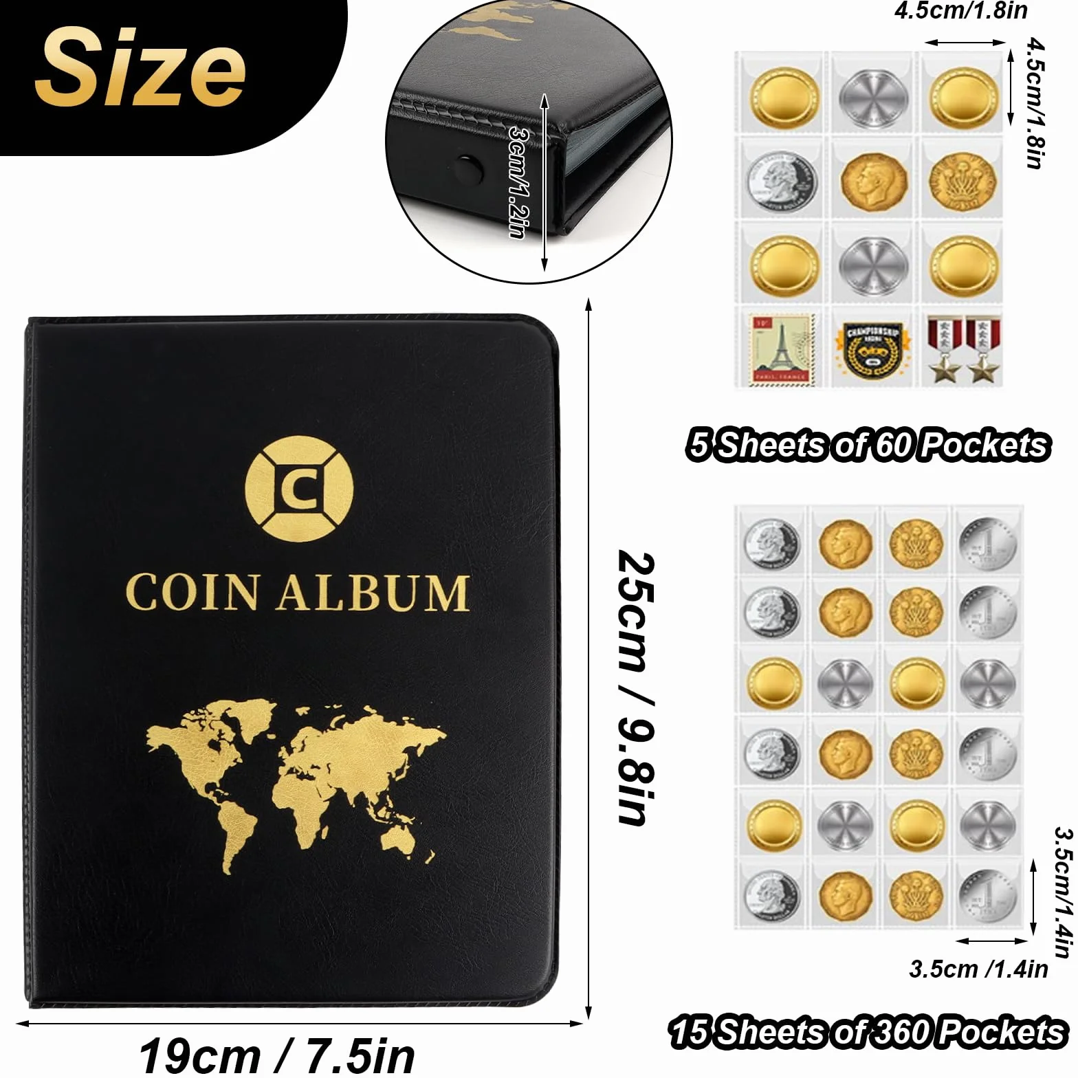 Album della Collezione di Monete 420 Tasche,Album per Raccolta delle Monete 3.5*3.5 CM/4.5*4.5 CM,Raccoglitore Monete Collezione 2 Euro,25x19 cm Libro Raccolta Monete 20 Pagine di Inserti Trasparenti