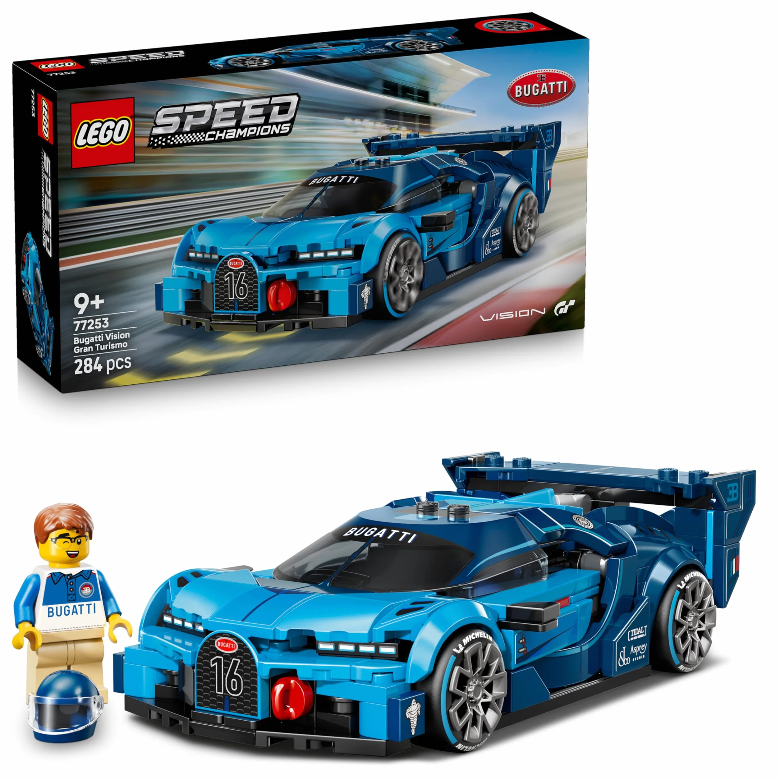 LEGO Speed Champions Super Auto Sportiva Bugatti Vision GT - Modello di Macchina Giocattolo con Minifigure da Collezione - Idea Regalo per Bambini da 9 Anni in su Fan degli Sport Motoristici - 77253