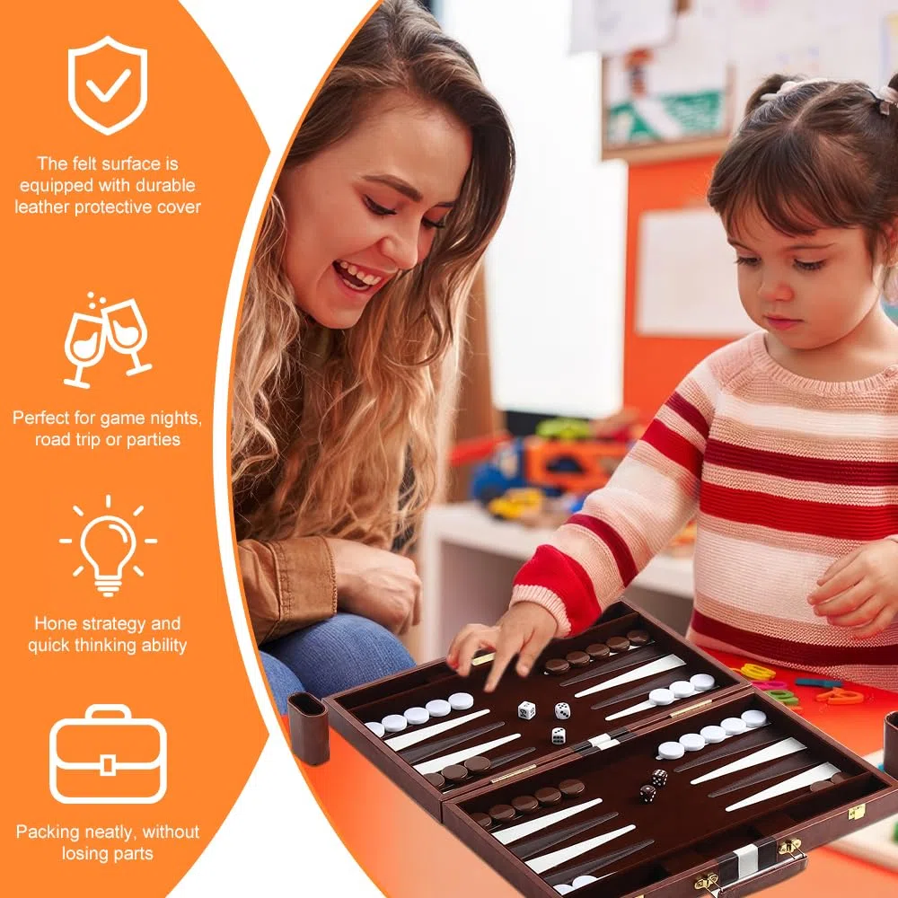 Backgammon da Viaggio, Backgammon gioco da tavolo, Pedine e Dadi Portatili Regalo Perfetto per Gli Amanti dei Viaggi, del Campeggio e Dei Picnic, 2 Giocatori, 11 Zoll