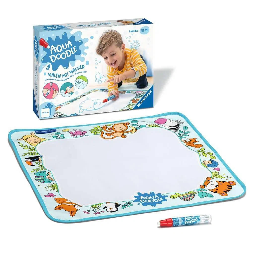 Ravensburger 4565 Aquadoodle Animals - Primo dipinto per bambini di 18 mesi - Set da pittura per divertirsi a dipingere senza macchie con l'acqua - inclusi tappetino e penna