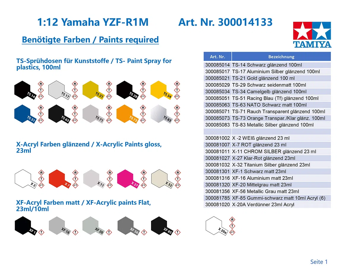 TAMIYA 14133 – 1:12 Yamaha YZF-R1M, kit di costruzione in plastica, hobby, artigianato, incollaggio, modello, modello, assemblaggio, non verniciato
