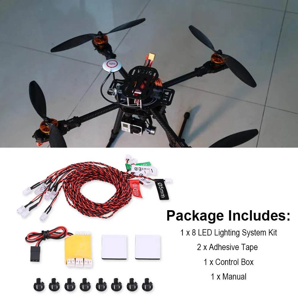 Luci per Aerei RC, Luci Lampeggianti per Kit Luci a LED per Aeroplano RC Simulazione del Kit del di Illuminazione per Elicotteri per Aeroplani 8 LED