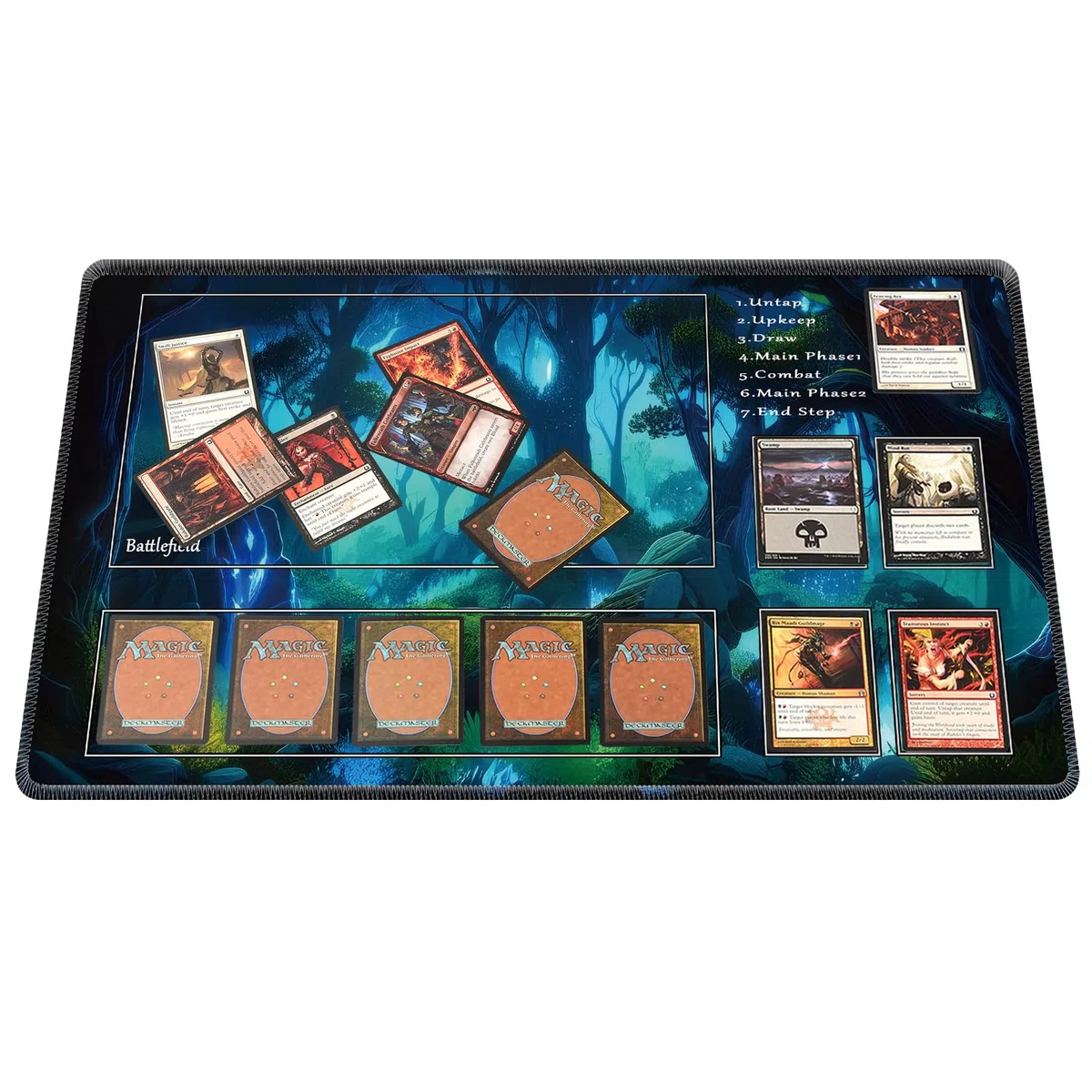 MTG - Tappetino da gioco, 24" x 14", MTG TCG, con bordi cuciti, stampa HD, tappetino da gioco per giochi di carte, antiscivolo, con custodia, albero da combattimento