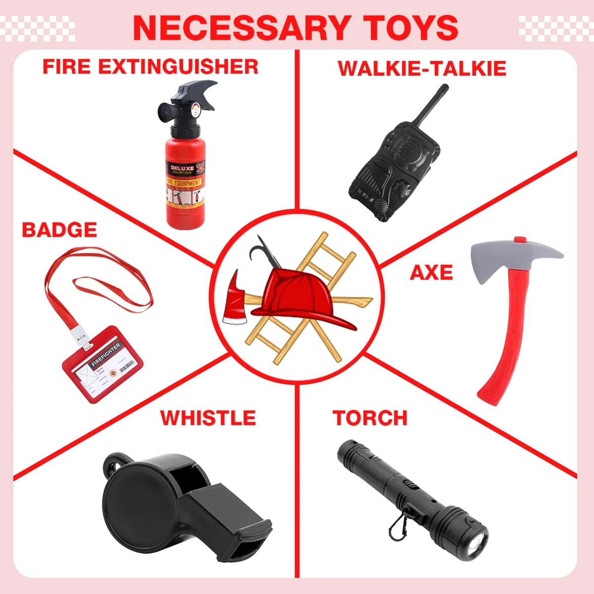 Costume da Pompiere per Bambini Capo dei Pompieri Cosplay Gioco di Ruolo Accessori per Giocattoli