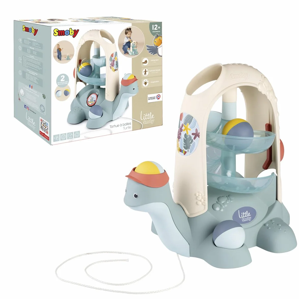 Little Smoby - Tartaruga a Sfera - 2 in 1 - Pista a Sfera, Giocattolo da Trainare - Prima Infanzia - dai 12 Mesi - Prodotto in Francia