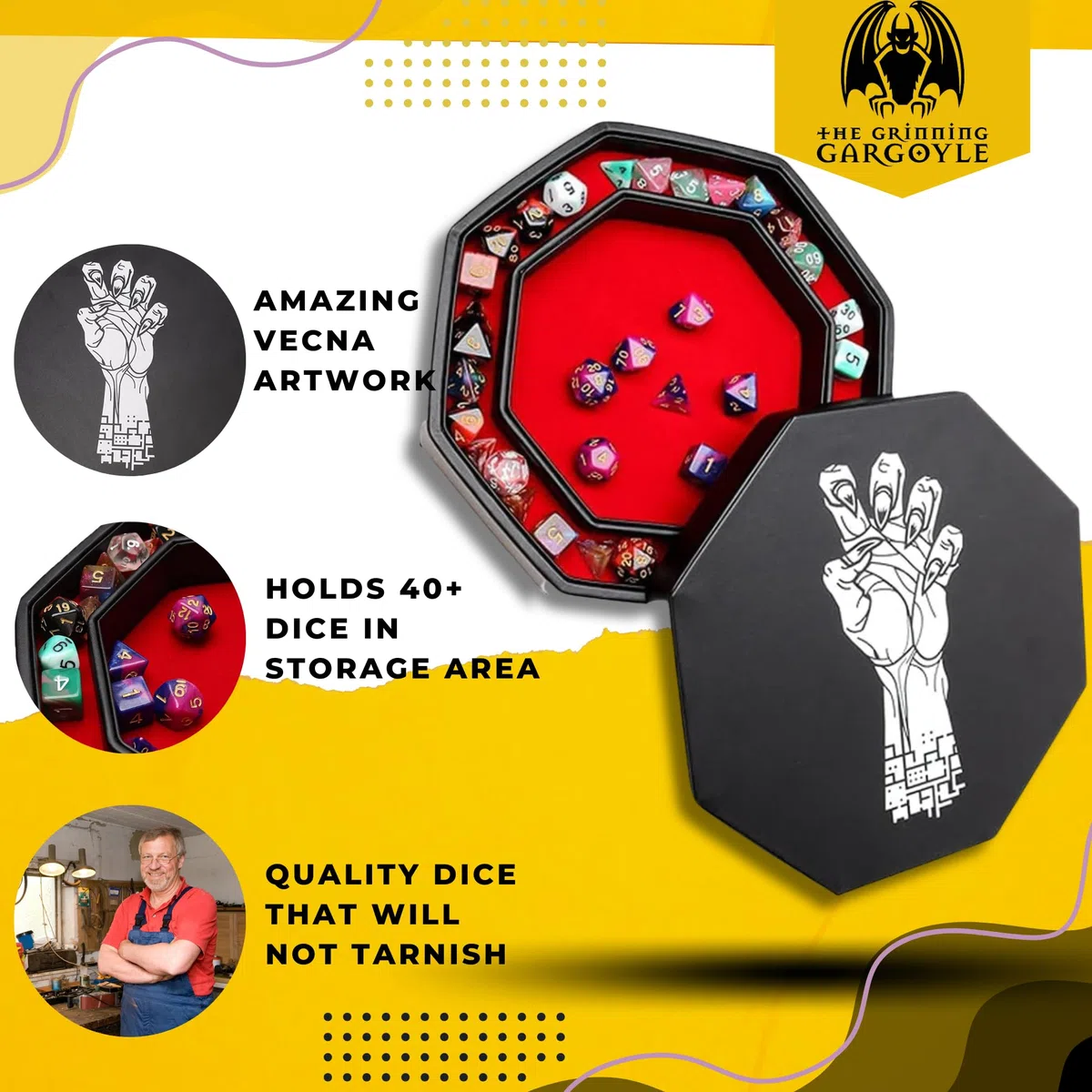 Vassoio per dadi DND da 22 cm - Vecna ​​Artwork - Contenitore per dadi poliedrici - Tappetino per giochi di ruolo - Scatola per dadi DnD per la conservazione - Vassoio per dadi DD - Accessori DnD