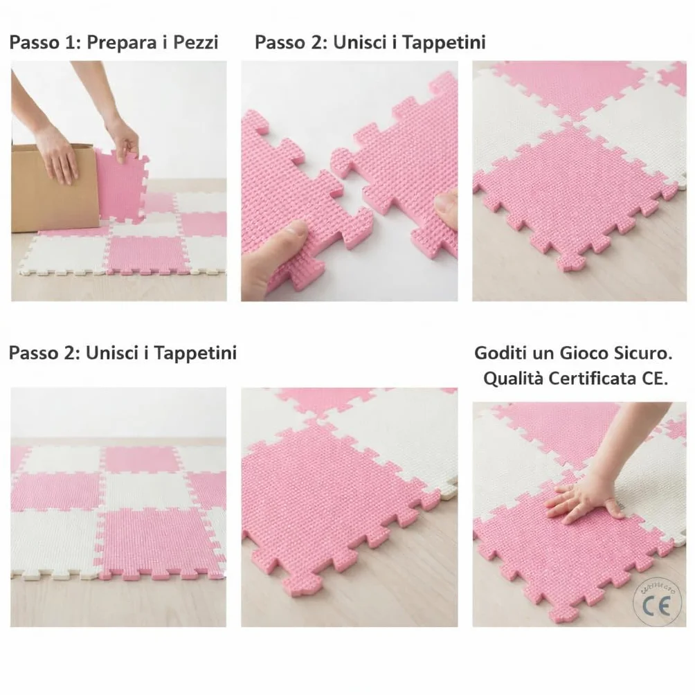 Tappeto Puzzle Bambini in EVA Antiscivolo – 18 Pezzi Rosa e Grigio 29,5x29,5 cm, Morbido e Atossico, Tappetone Gioco per Gattonare, Certificato CE, WELLDER