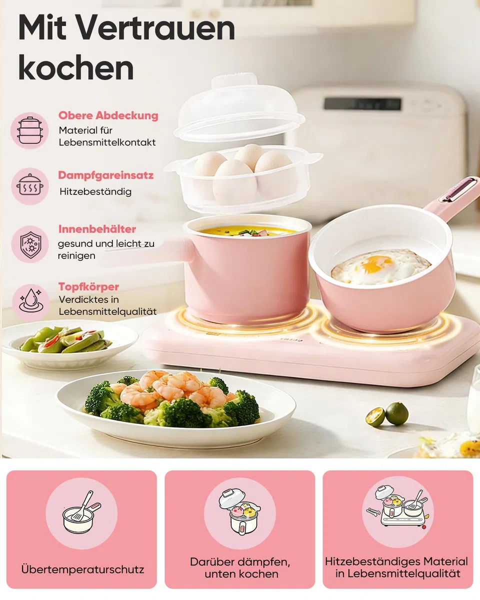 BICRET Set da cucina elettrica per bambini con doppio fuoco, accessori completi, include utensili da cucina e coltello da chef sicuro, per bambini dagli 8 ai 12 anni (rosa)